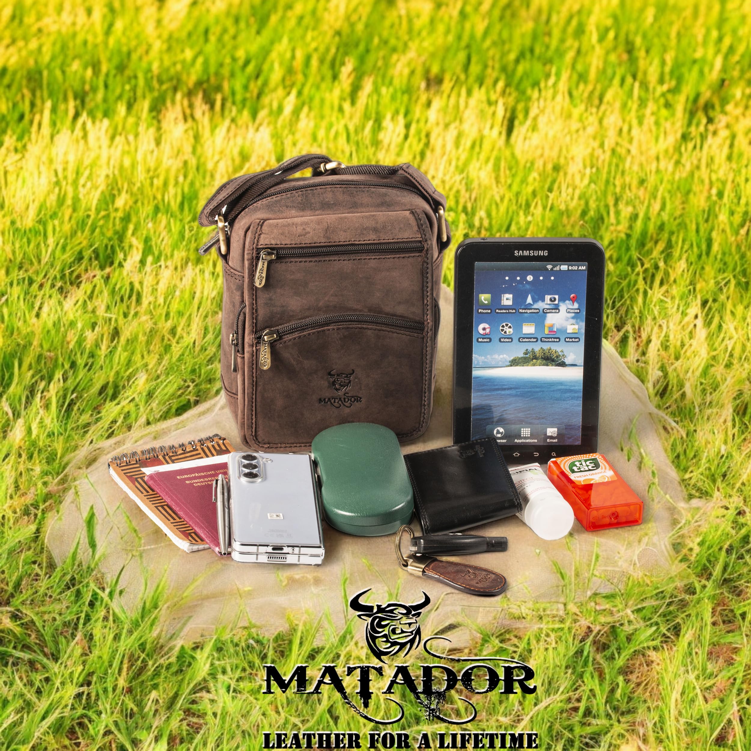 MATADOR Sacoche Homme Cuir Véritable #AVEIRO, Sacs Bandoulière Homme Confortable avec Plusieurs Poches et Sangle Réglable, Sac Bandouliere Adapté à un Usage Quotidien, Marron Foncé