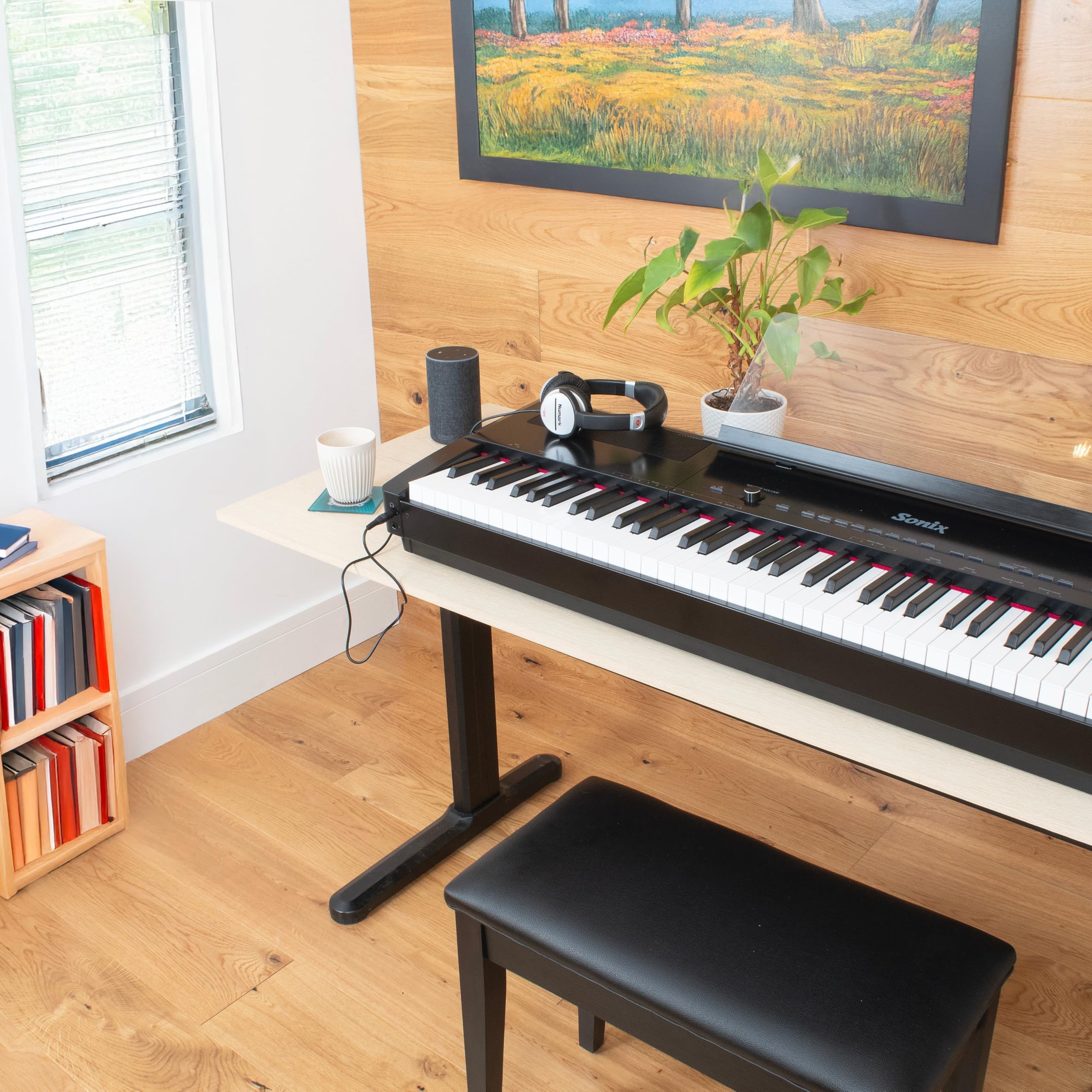 Sonix SXP8 pianoforte digitale portatile in raso nero, con tastiera a percussione graduata 88 note sensibile al tocco, Bluetooth e 90 voci selezionabili