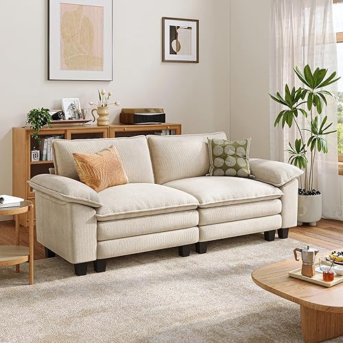 LINSY HOME 90'' Cloud Loveseat Sofa, Modular Sectional Couches Corduroy Cloud Couch Soft Modern Comfy Love Seat Sofa Set for Living Room Apartment Office, Beige
