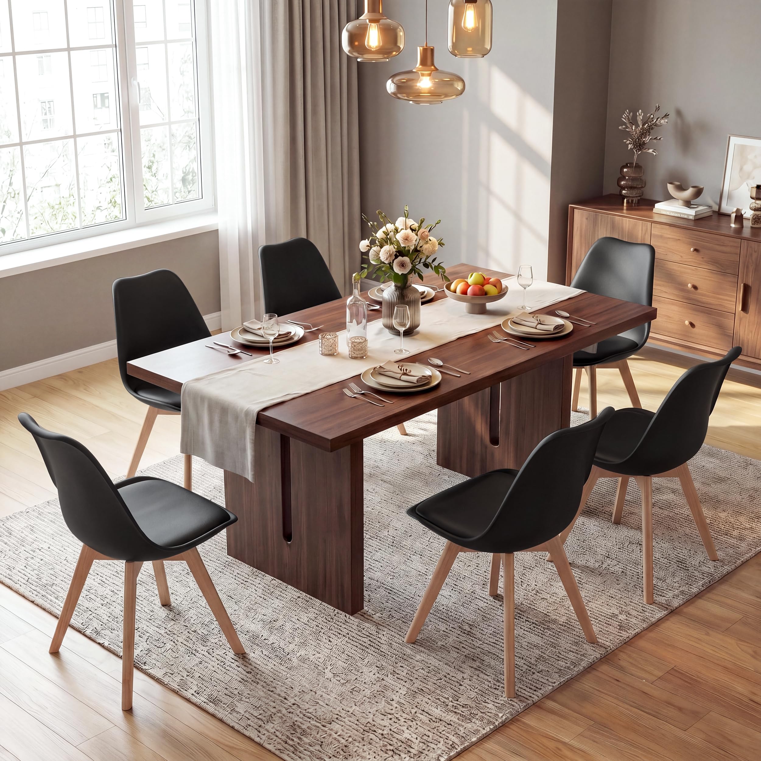 GrandCA HOME Juego de 6 sillas de Comedor escandinavas, diseño escandinavo, Patas de Madera Maciza, ergonómicas, para Comedor, salón, Cocina y Dormitorio (Negro, 6)