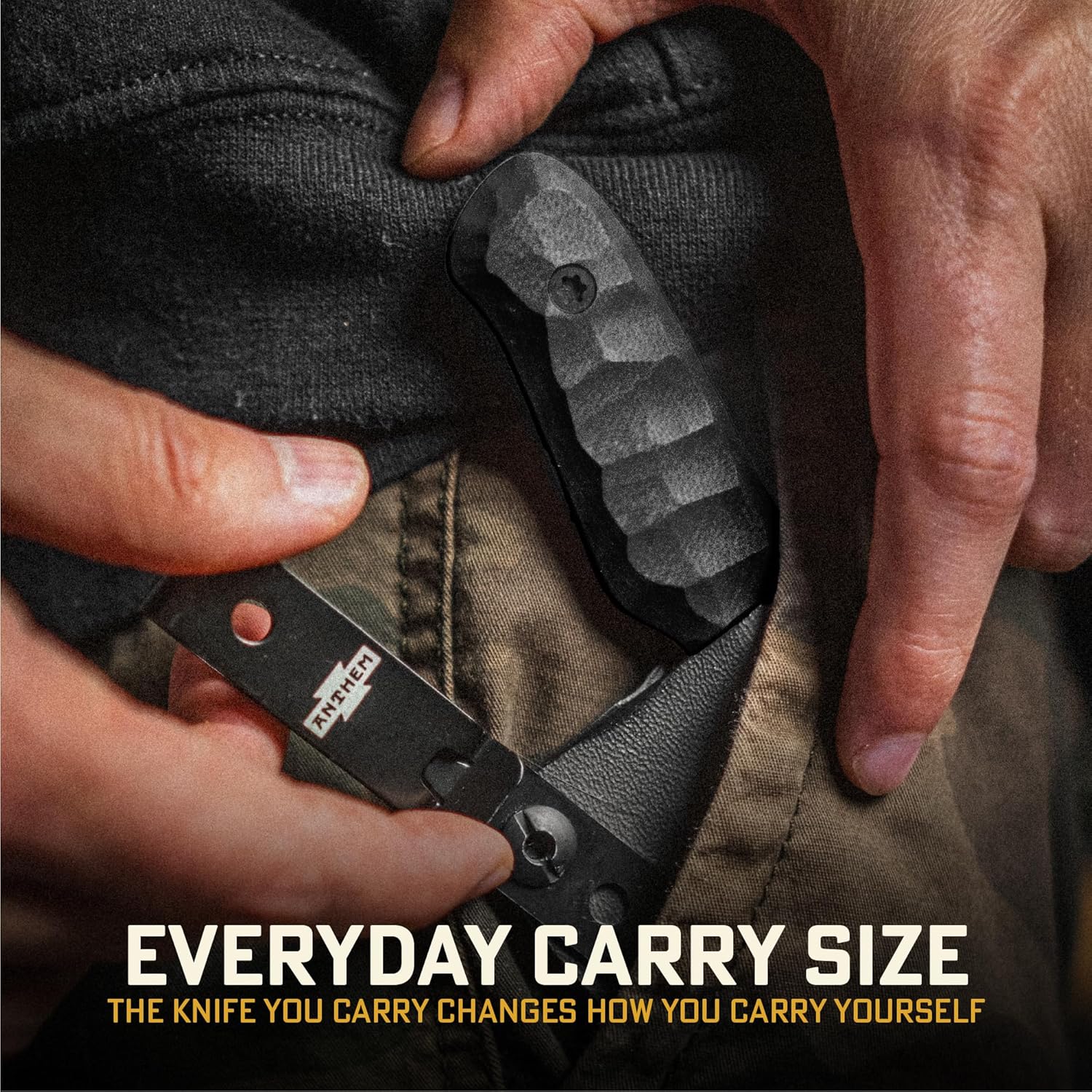 Anthem Knives The Mule: Fixed Blade Knife, 52100 Steel Drop Point, Compact EDC Knife with Kydex Sheath for Hunting, Outdoor, Everyday Carry – Made in USA [Black/Black]