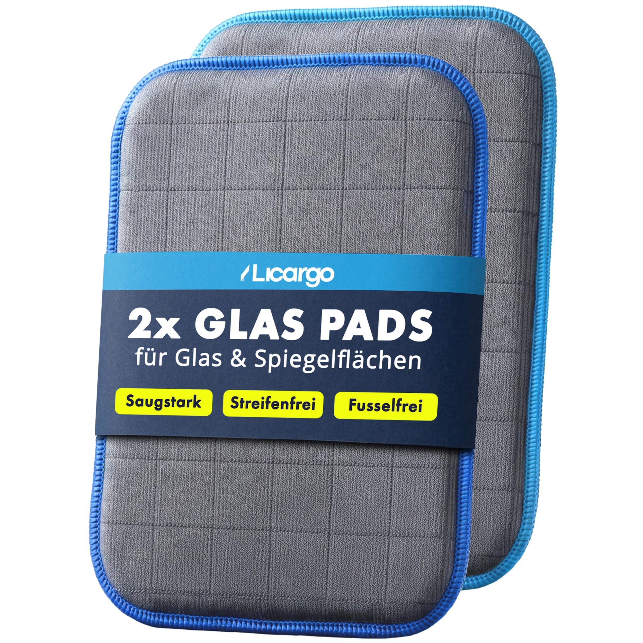 LICARGO 2X Glas & Scheiben Pads - Carbon Fenstertuch streifenfrei mit saugfähigem Kern - Mikrofaser Glastücher Auto für Autoscheiben & Spiegel - Glasreinigungstücher Fenstertücher Glastuch 16x22cm