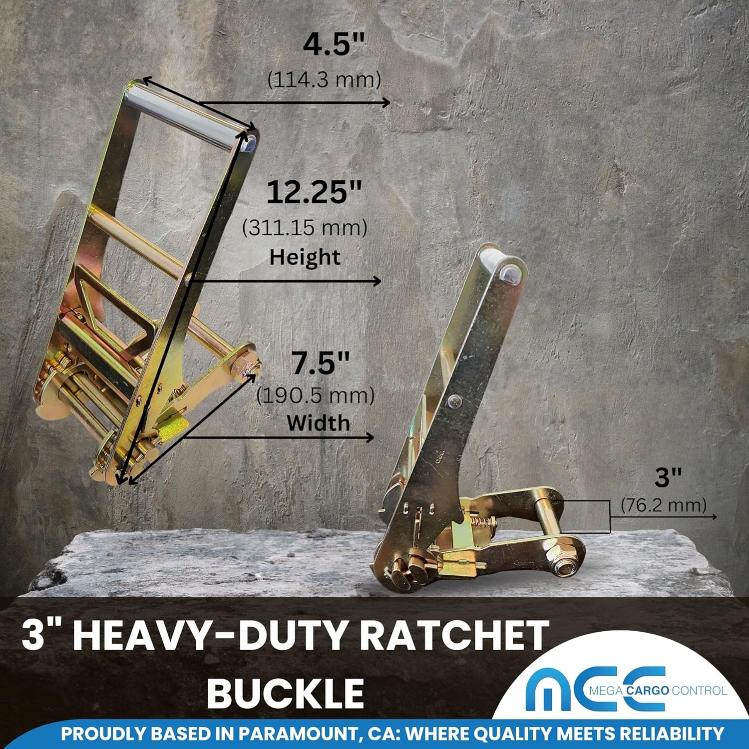 Mega Cargo Control 2 Pack, 3" x 30' Chain Anchor Straps with Grab Hooks, Ratchet Buckle Tie Downs for Heavy Duty Securment, Flatbeds, Trailers (Yellow) - Image 5