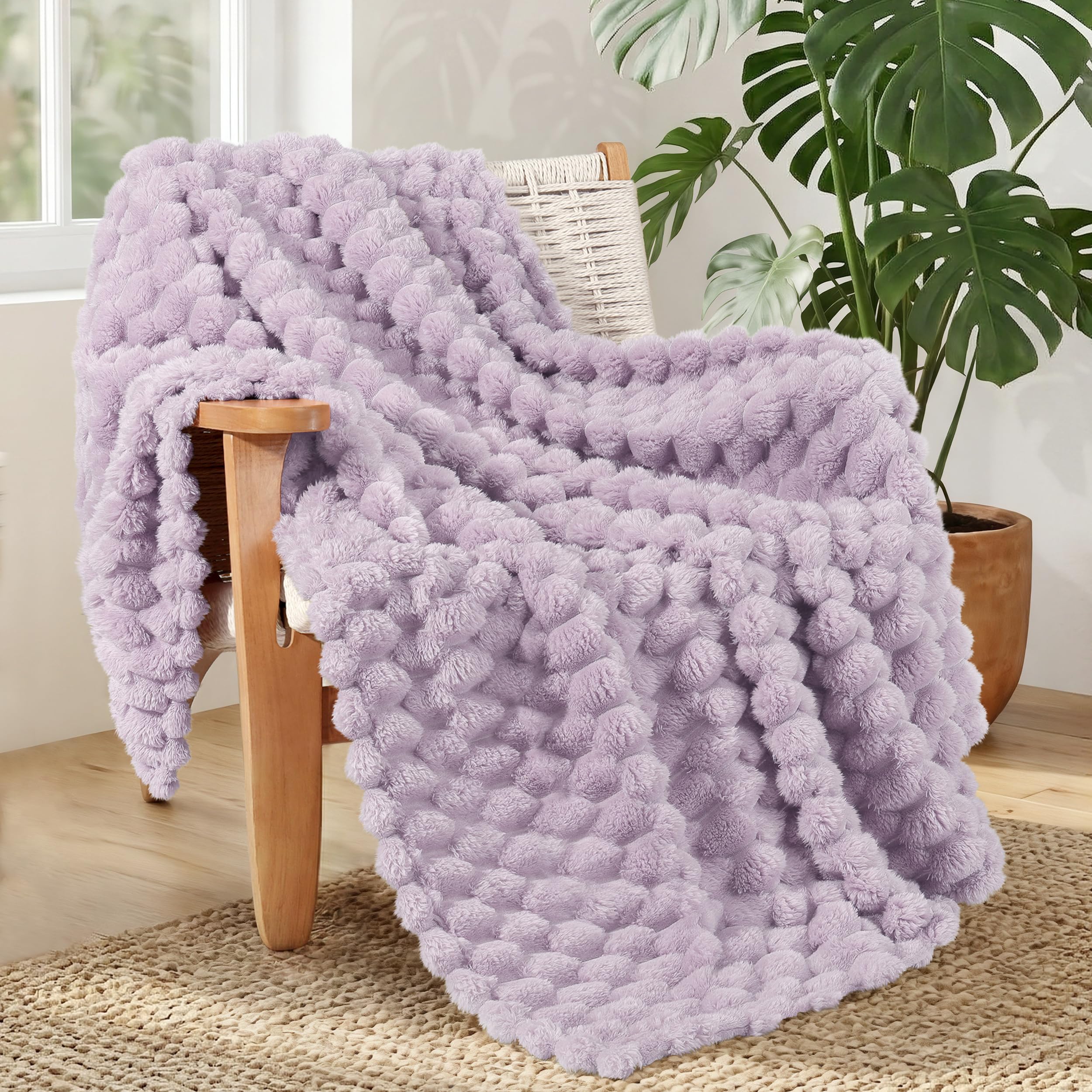 Whale Flotilla Throw Blanket for Sofa with Expanded 3D-Jacquard Pattern, 130x150 CM Fuzzy Soft Cozy Exquisite Blankets or All Season, Warm and Fluffy, Lilac