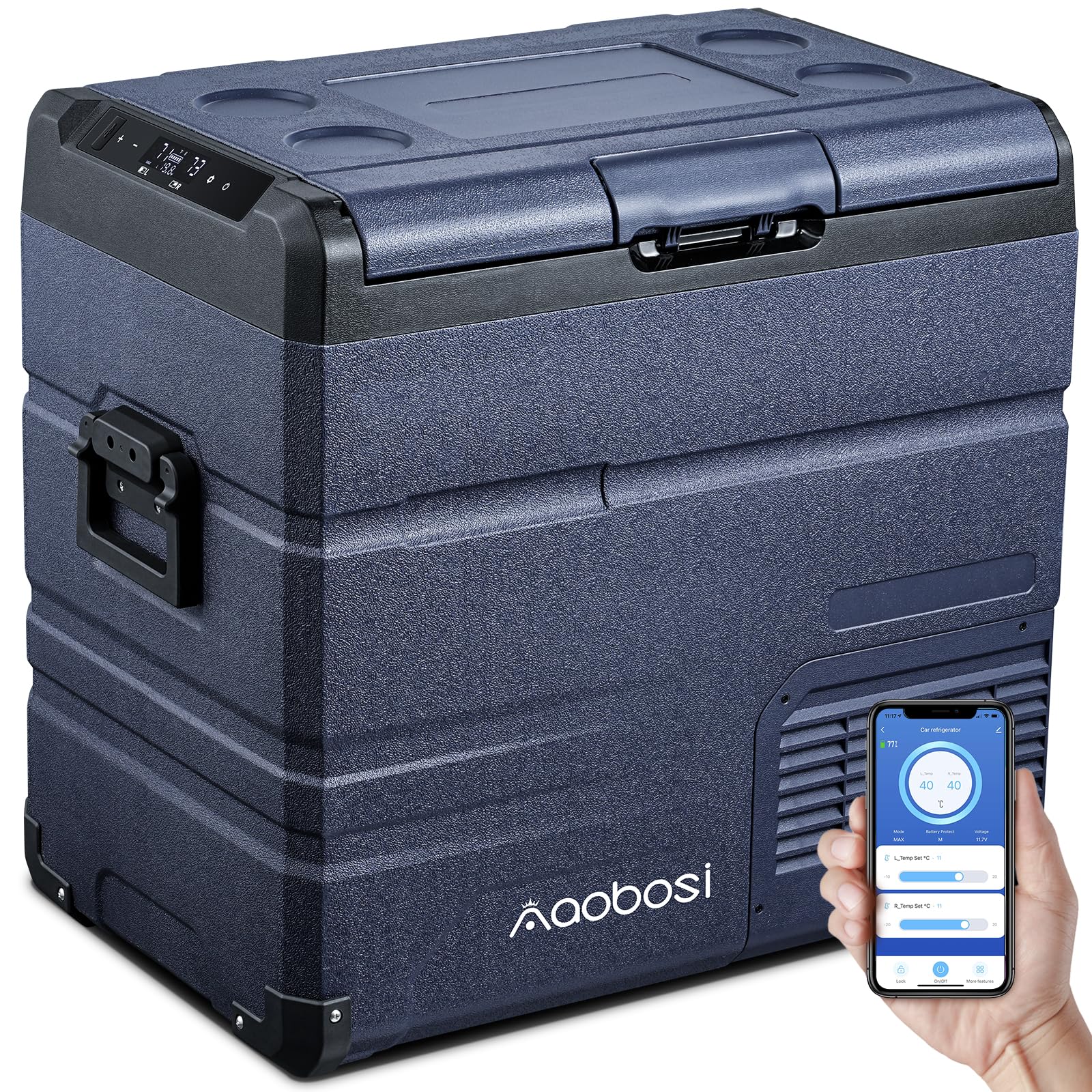 AAOBOSI Nevera Portatil 54 L, Nevera Coche Doble Zona, 20 °C a -20 °C, 12/24 V DC,100-240 V AC, para Hogar, Camping, Viajes, Coche, Barco y Autocaravana