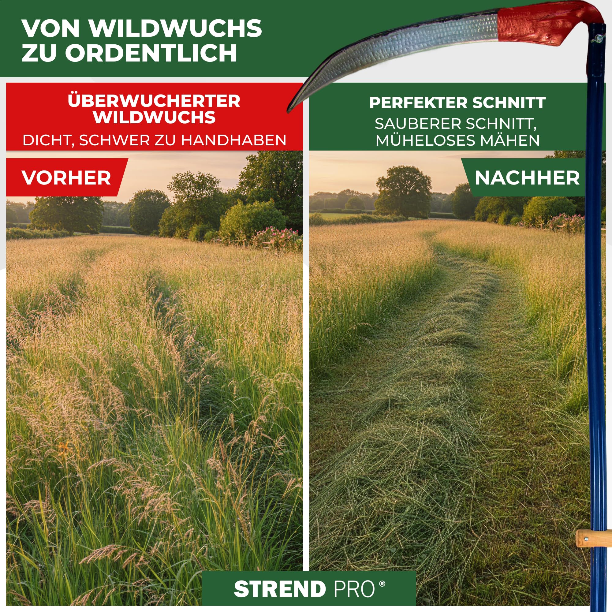 STREND PRO Sense 50 cm | Geschmiedetes Sensenblatt für Gras & Getreide | Scharf, langlebig & ideal für Wiesen, Feld & Garten