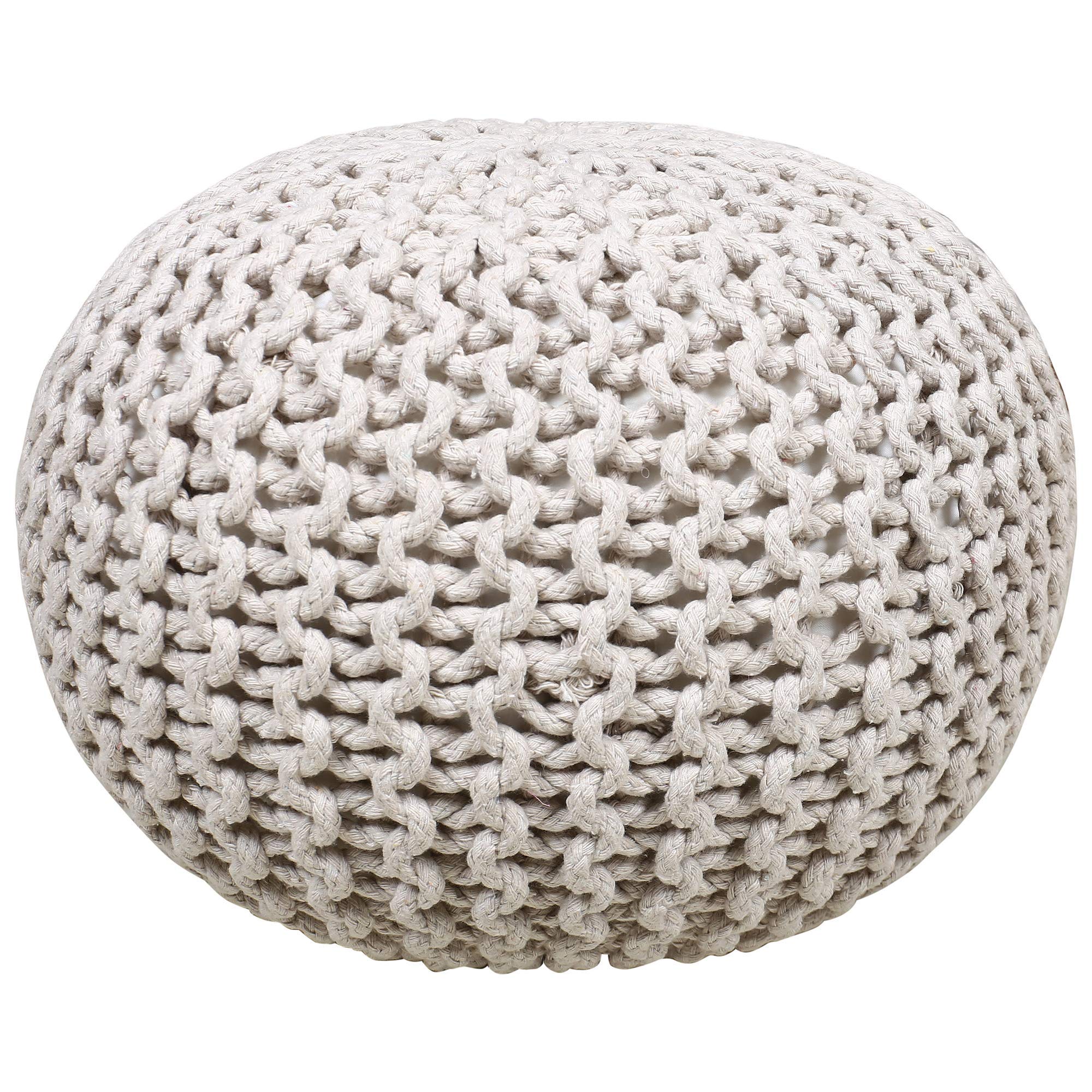 RAJRANG Knitted Pouffe Cover Eco-Friendly Woven Cotton Ottoman Cover for Home, Living Room 16x16 Inch