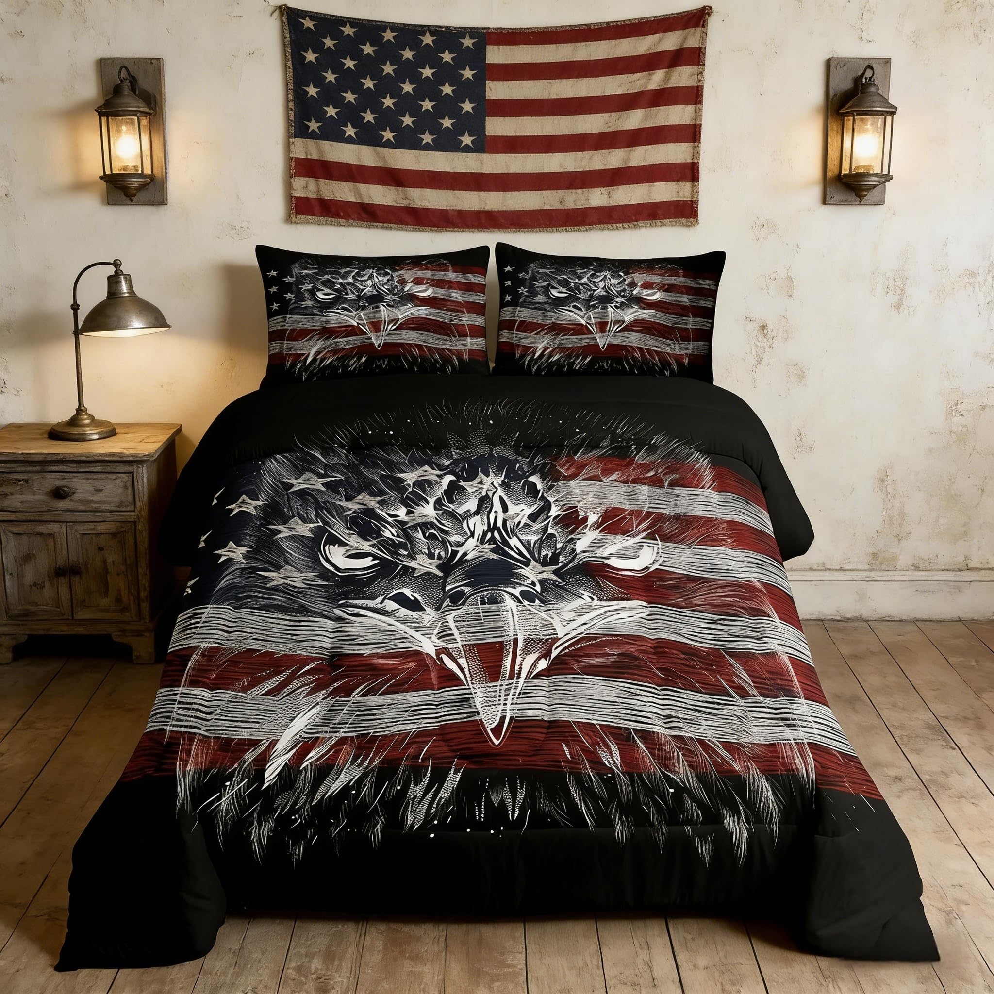 Homewish Eagle American Flag Comforter Set