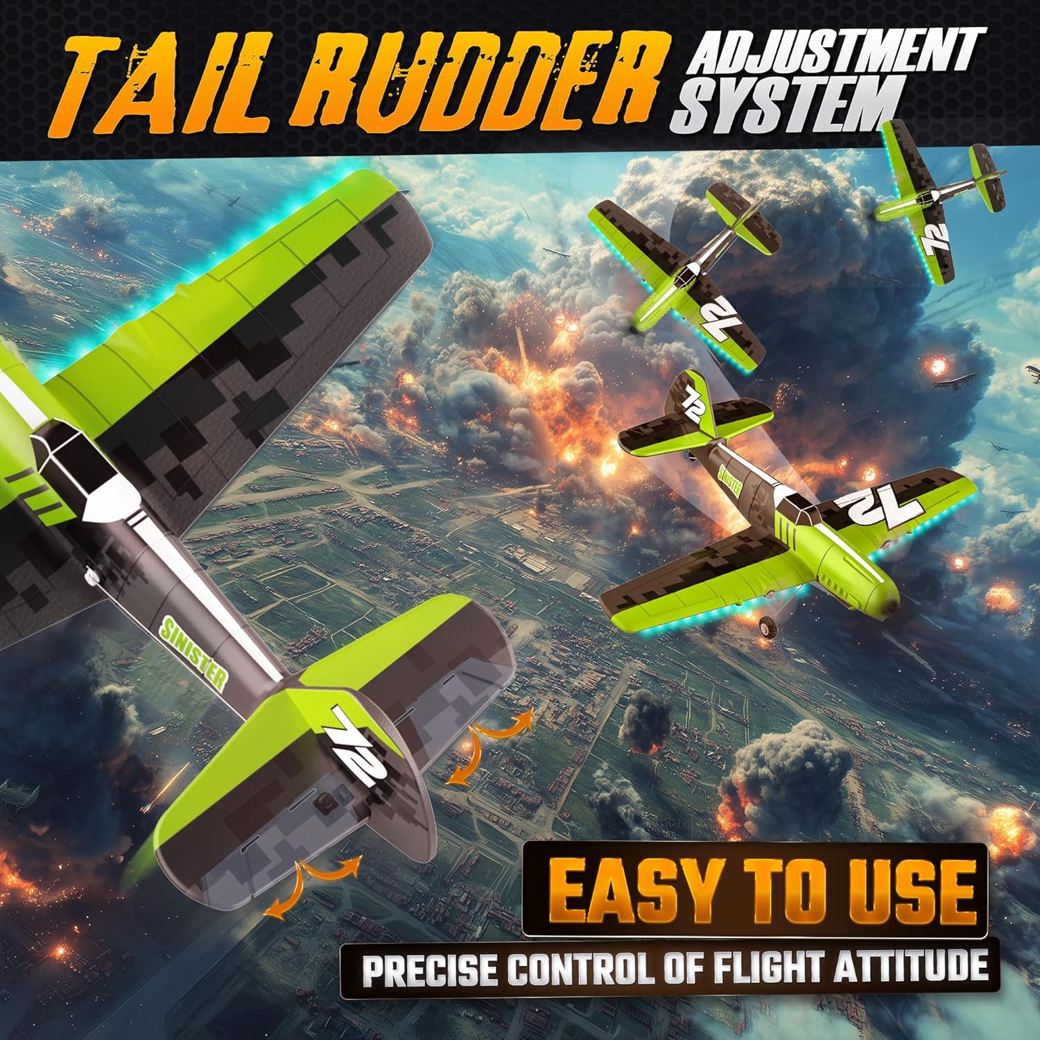 BEZGAR HQ089 RC Plane, Drones for Kids, 6-axis Gyro Remote Control Airplane, RC Helicopter, Easy Control for Beginners Toys with Colorful LED Navigation Lights(Green)