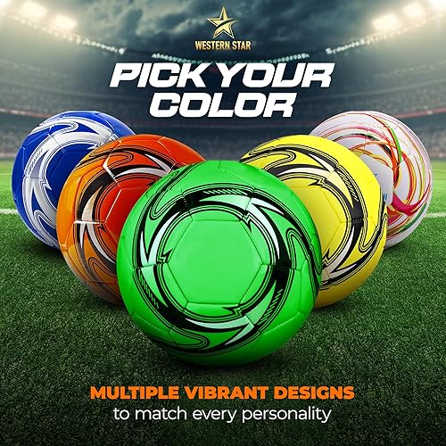 Miniatura 5 de Western Star Balón de fútbol tamaño 3 y tamaño 4 y tamaño 5  Peso oficial del partido  5 colores  Jugadores de fútbol jóvenes y adultos  Diseño de