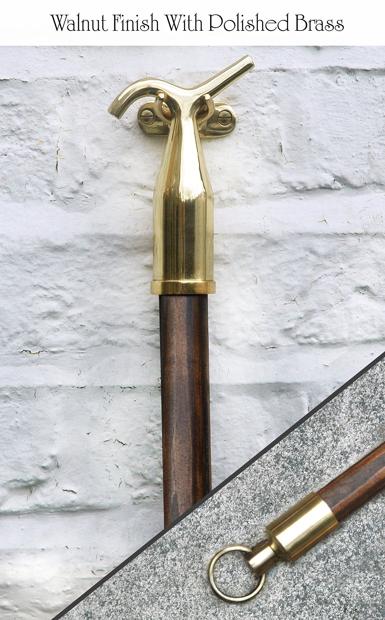 Sash window Pole Hook, for opening Sash, Compatible with VELUX® Roof Windows, Attic & Loft Hatch, blinds Skylight, Fanlight - (Polished Brass & Walnut)