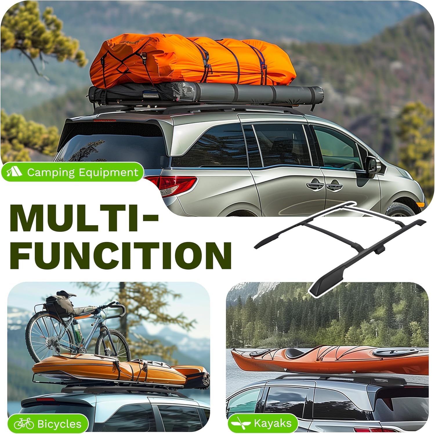 HECASA Rooftop Cross Bar & Side Rails Compatible with 2011-2017 Honda Odyssey Luggage Roof Rack 150LBS Aluminum 4Pcs