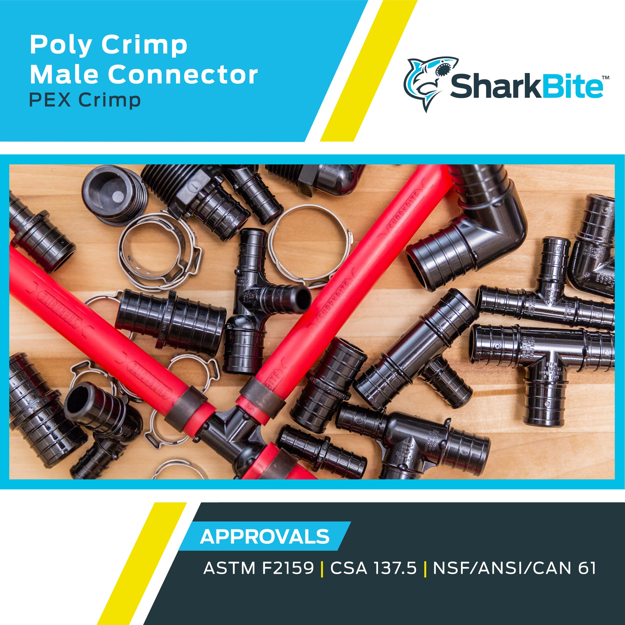 SharkBite Adaptador de crimpado de polietileno MNPT de 3/4 x 1/2 pulgadas, paquete de 5, tubo PEX, PE-RT, UP138A5