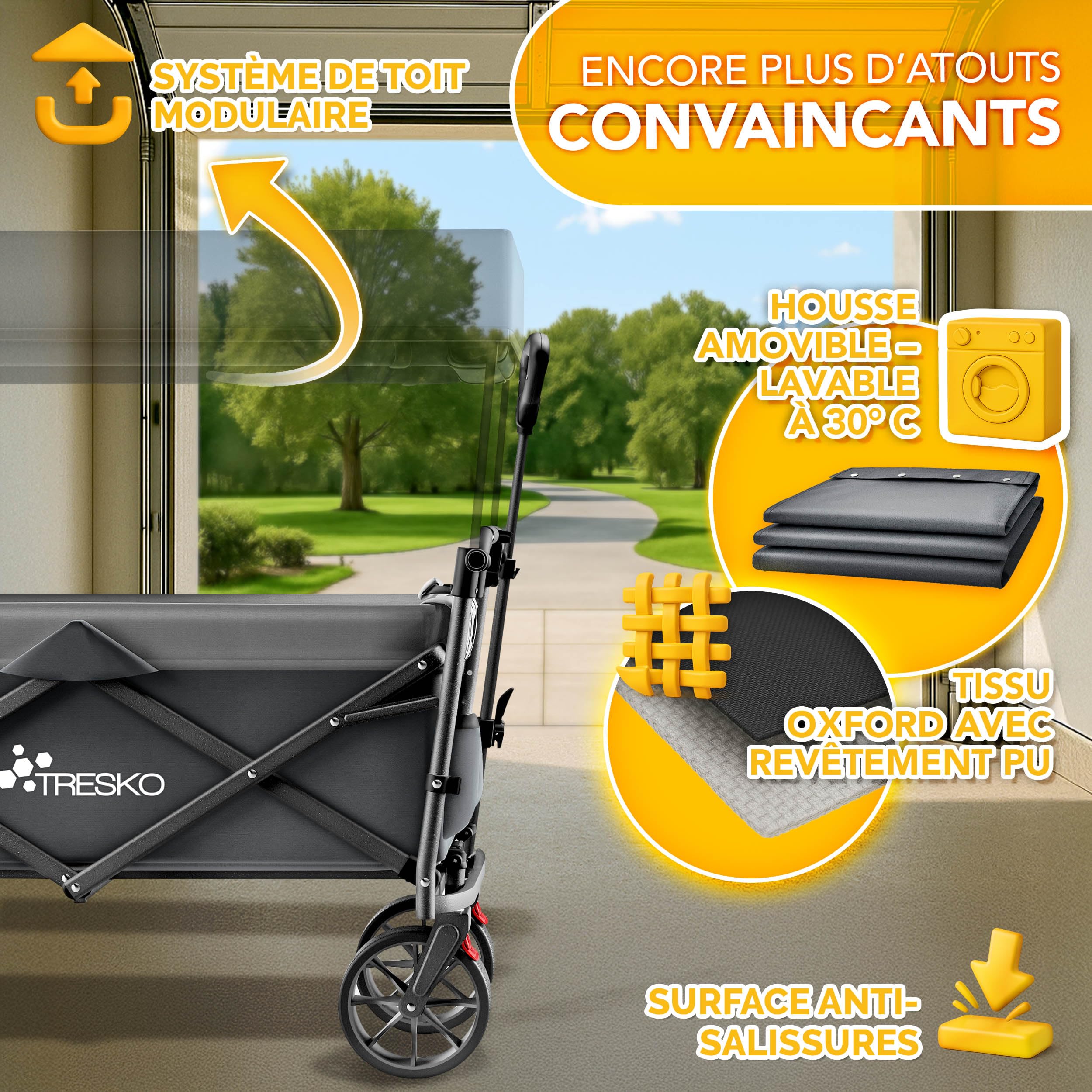 TRESKO Chariot de transport pliable 150 kg avec compartiment isotherme et stores latéraux