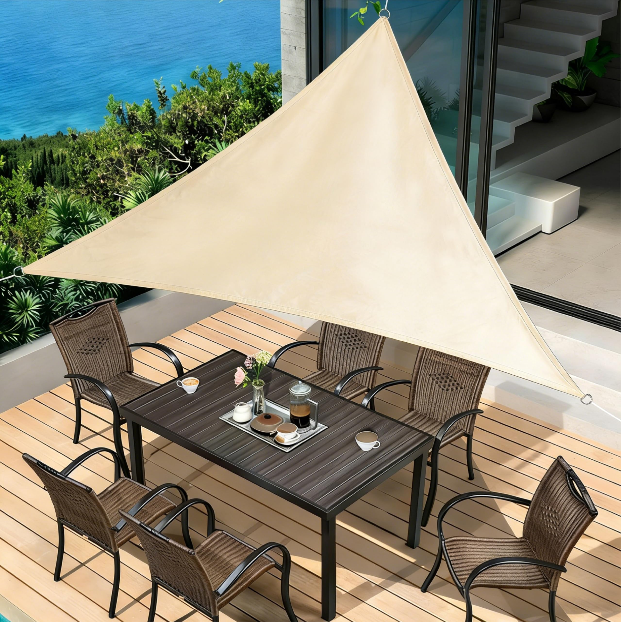 Sonnensegel Dreieck | Verschiedene Größen | UV Schutz | wasserabweisendes PES | Größe 6 x 6 x 6m | reißfestes Segeltuch Sonnenschutz für Terrasse, Pergola Überdachung Terrasse