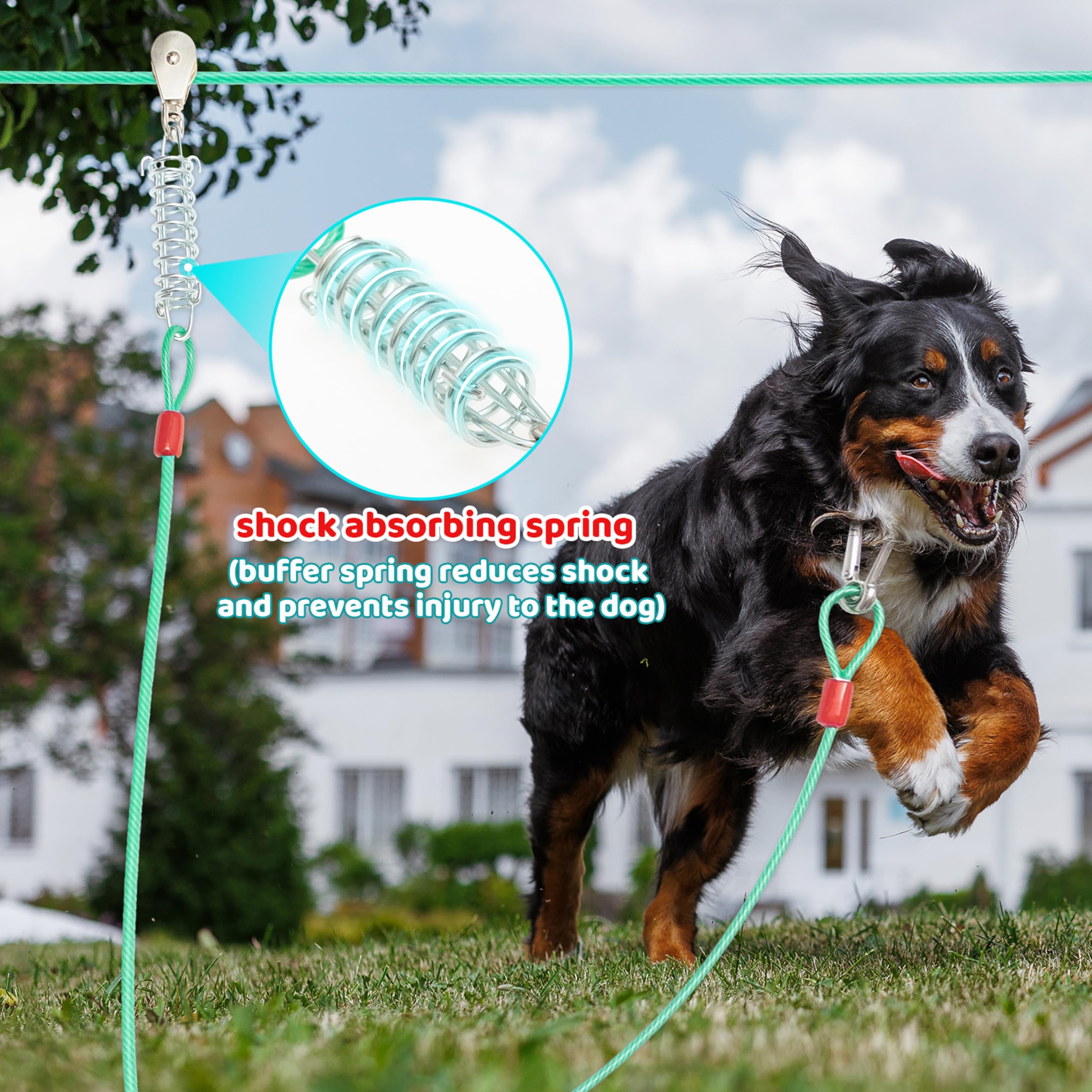 30 m langes Hunde-Auslaufkabel, robust, kaufest, lange Hundeleine mit 3 m und 4,5 m Trolley-Leine – Outdoor-Laufkabel für Hof, Camping im Freien, passend für kleine, mittelgroße und große