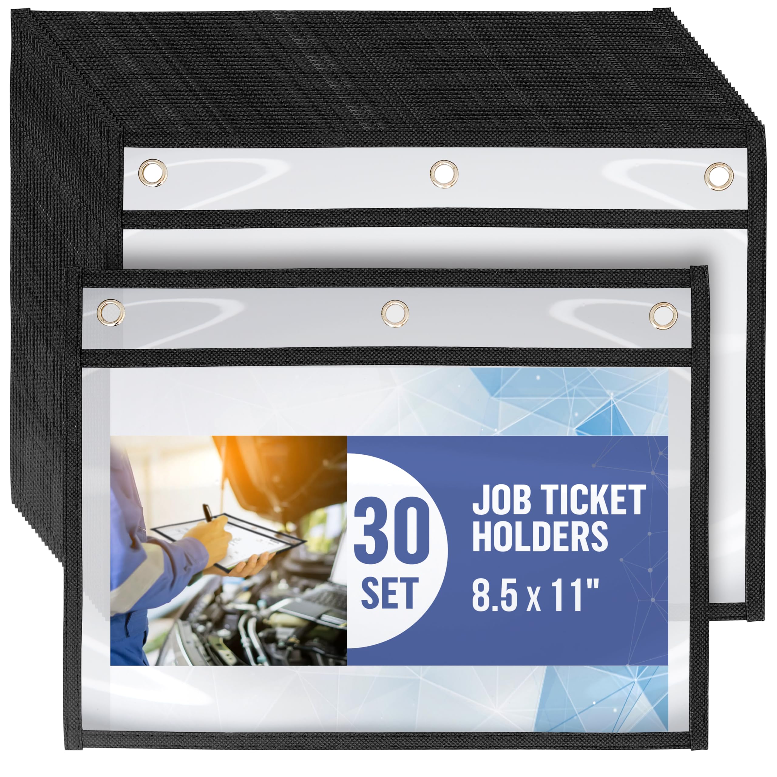 30 Pack Horizontal Job Ticket Holders 8.5x11 - Landscape Shop Ticket Holders 8 1/2 x 11 - Work Order Plastic Sleeves for Documents - Dry Erase Pocket