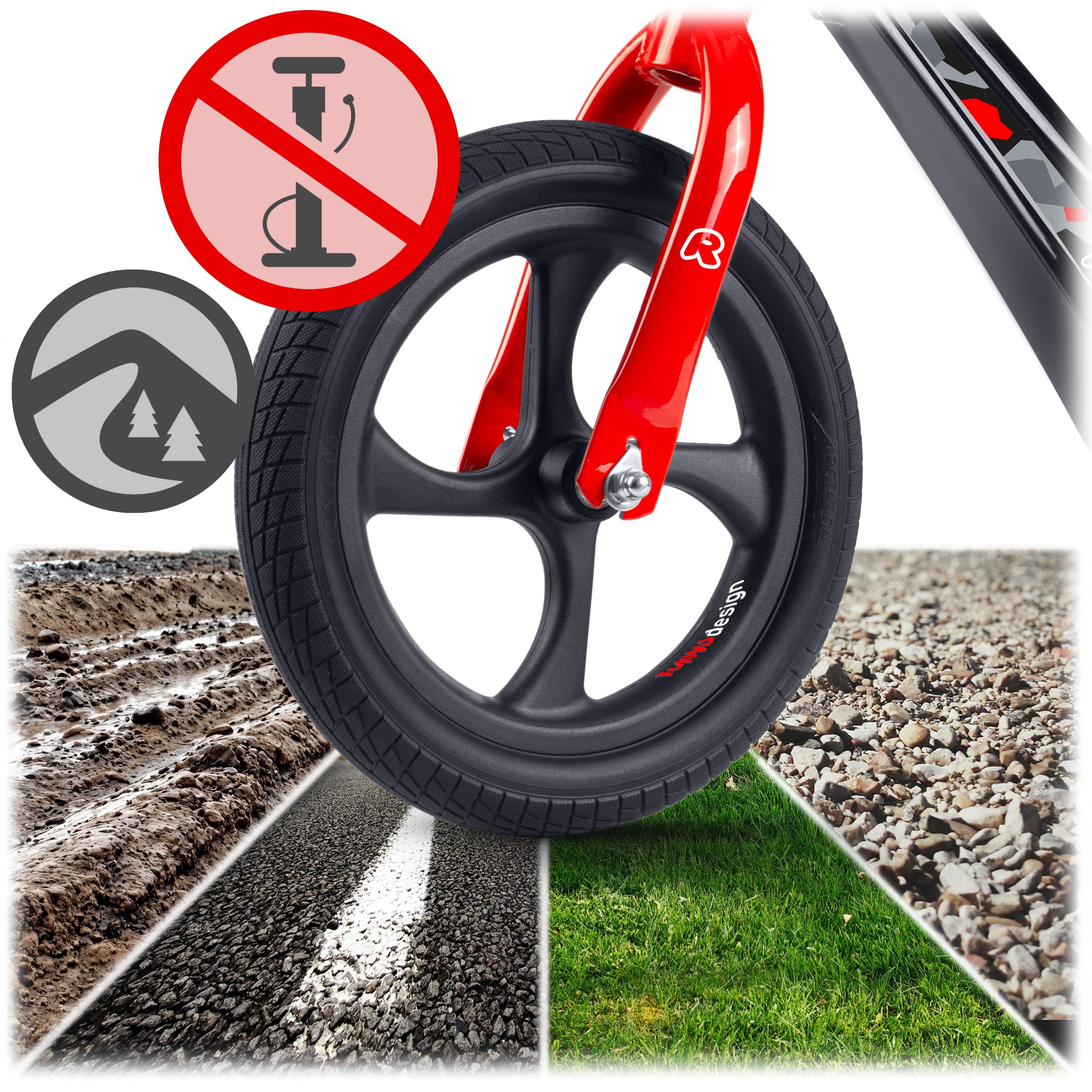 Ricokids Draisienne pour Enfant - Selle réglable en Hauteur - Roues en polyuréthane Anti-crevaison 12" - Noir