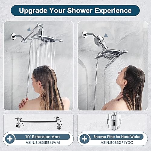Miniatura 23 de BRIGHT SHOWERS Cabezal de ducha de alta presión con mano, cabezal de ducha doble de bronce aceitado con rociador de lluvia, ducha de mano Bronce