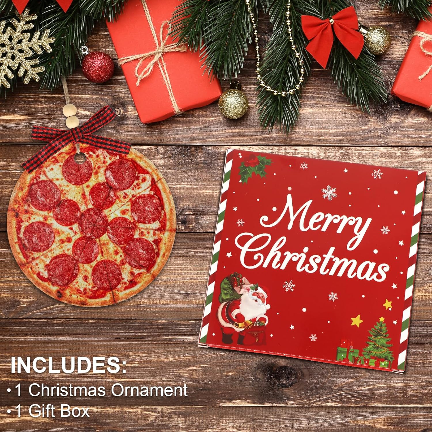 Pizza Ornaments for Christmas Tree, Wooden Pizza Christmas Ornament 2025 for Food Lovers Gift, Food Hanging Ornament for Tree Decoration - Image 2