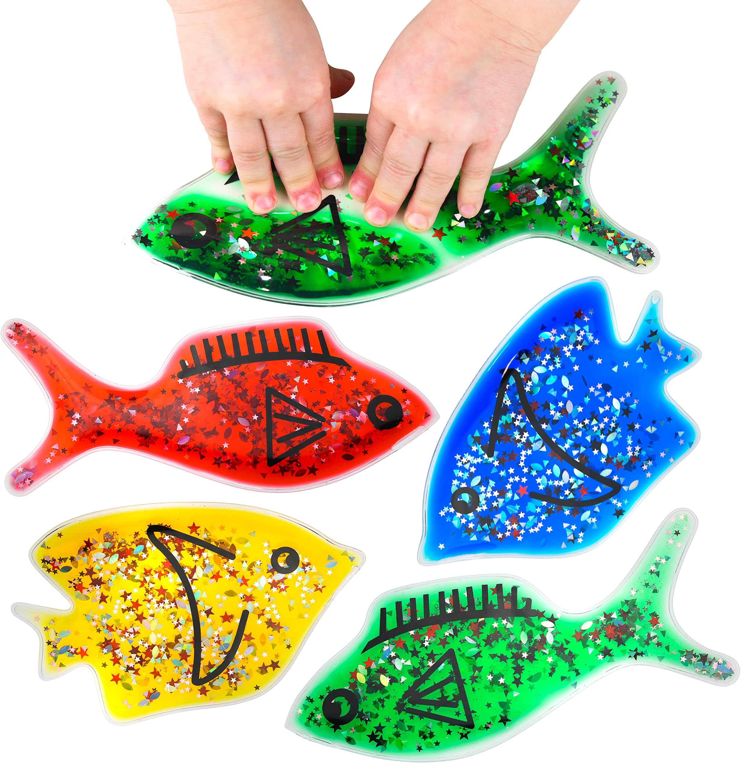 Playlearn Gel Filled Squishy Fish - Tactile Sensory Toy - 4 Shapes