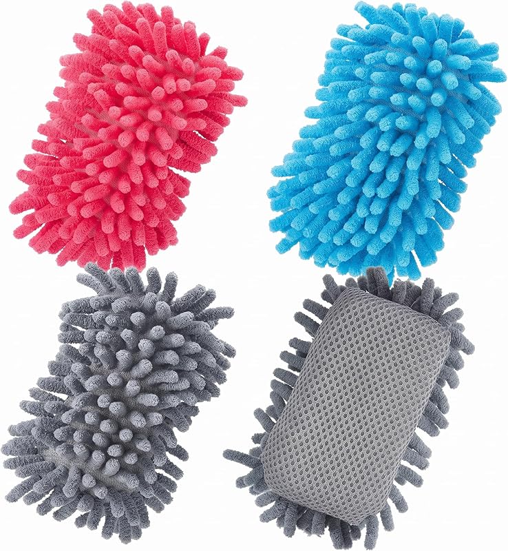 4 Pcs 5" x 3" Dry Erase Eraser, Gray, Blue and Pink | Microfiber Shag Washable Whiteboard Erasers for Markers and Chalk, Reusable Board Cleaners, Classroom Office Home Use