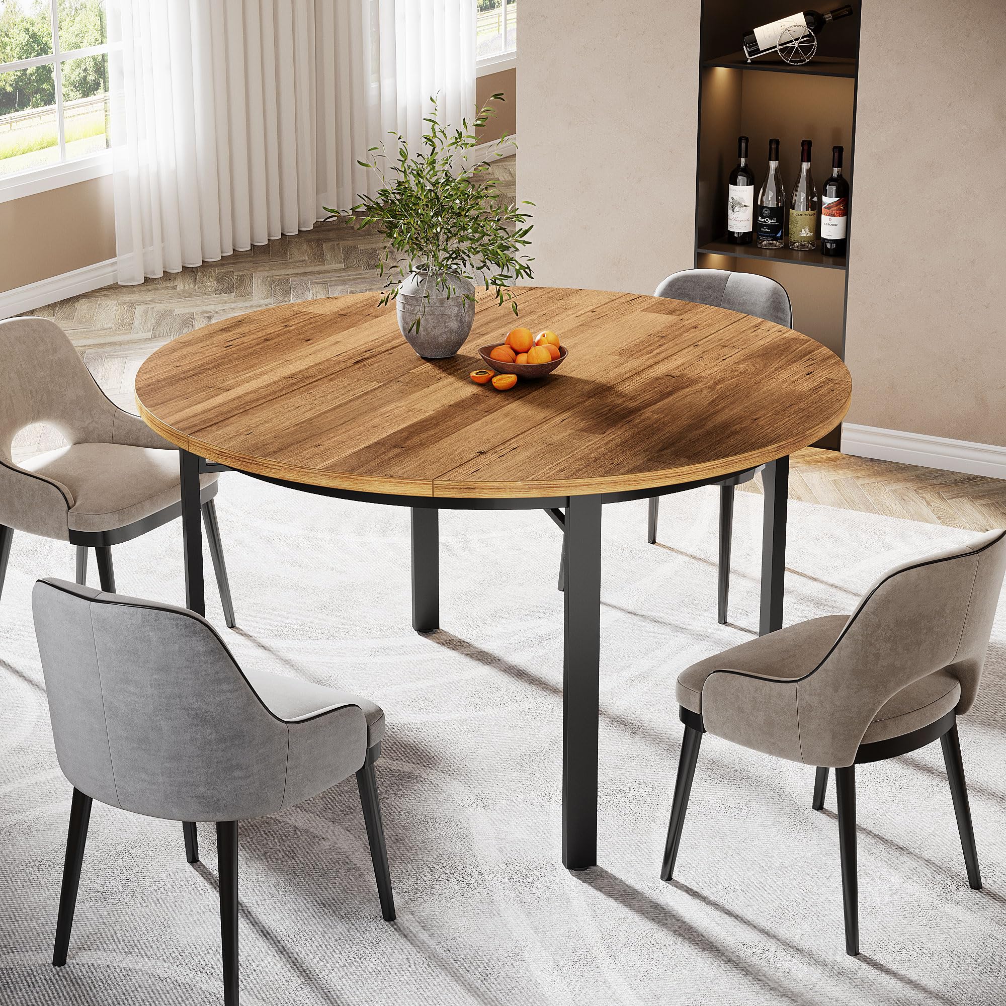 Tribesigns - Tavolo da pranzo rotondo per 4-6 persone, 118,5 cm Tavolo da cucina con gambe in metallo solido, Tavolo rotondo per sala da pranzo, cucina