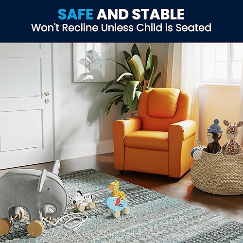 Miniatura 6 de Flash Furniture - Sillón reclinable contemporáneo para niños, color beige vinilo con base para vasos y reposacabezas