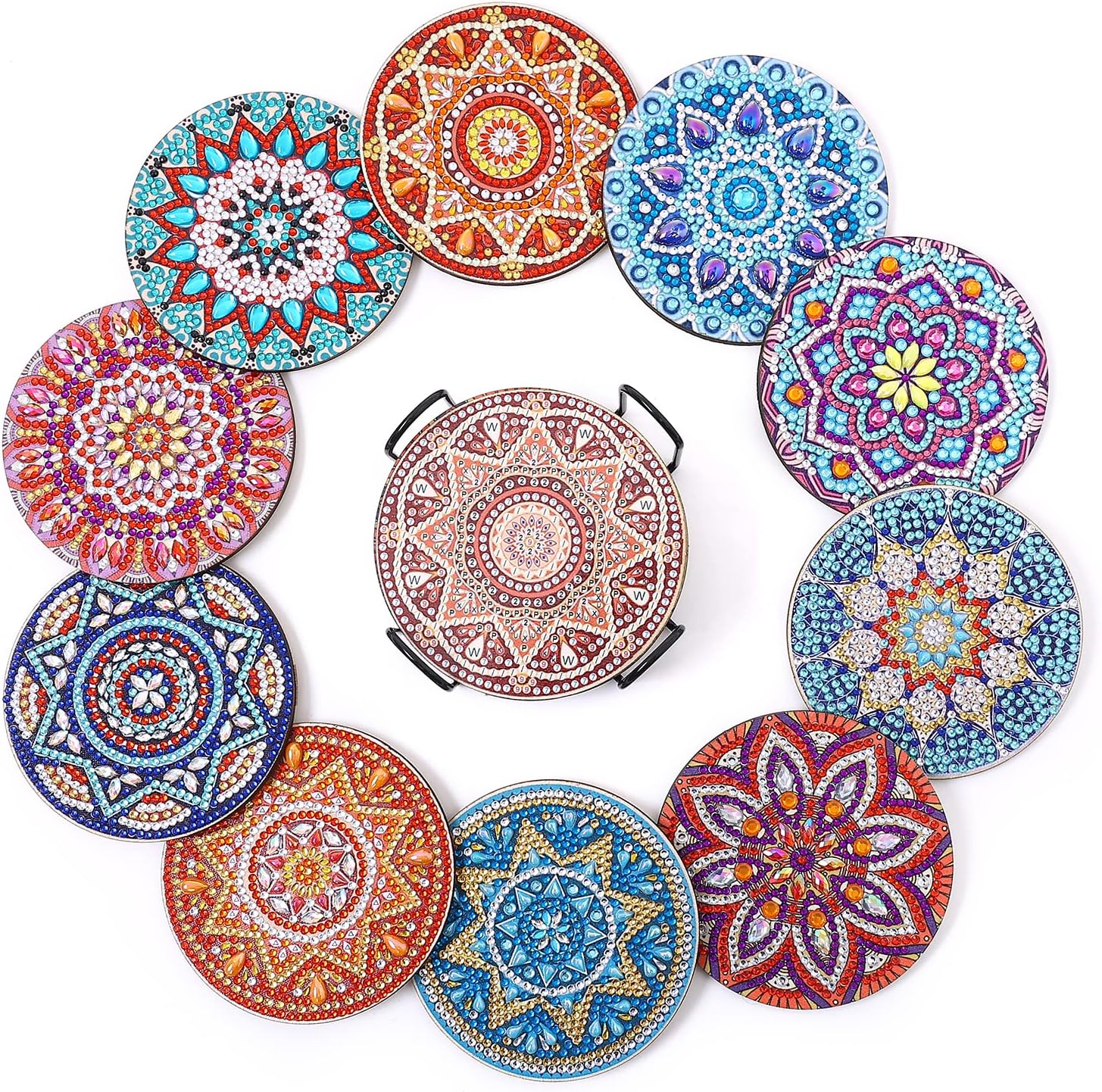 Elitecran 10 Pcs Diamond Painting Coasters with Holder