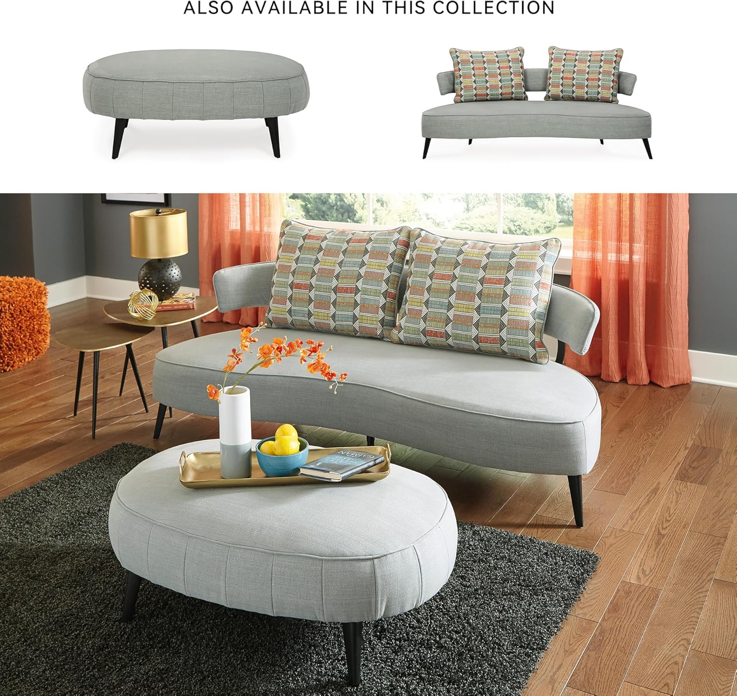 Signature Design by Ashley Hollyann Mid-Century Modern Oversized Ottoman, Gray