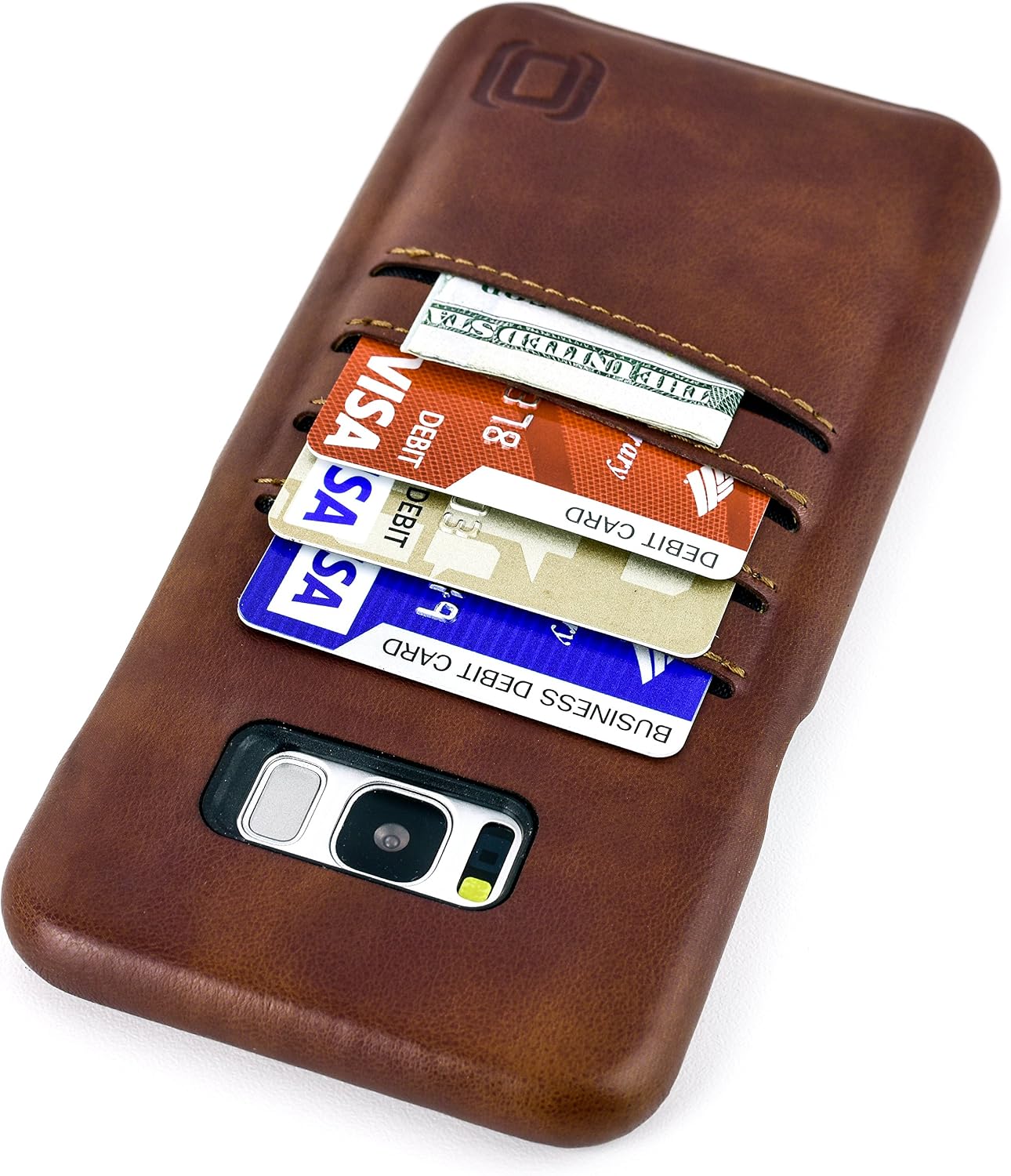 Dockem Wallet Case for Samsung Galaxy S8 Plus; Minimalist Vintage Brown Synthetic Leather Card Case, Slim Professional Executive Cover with 3 Card Holder Slots, 1 Cash Pocket, Brown, S8+