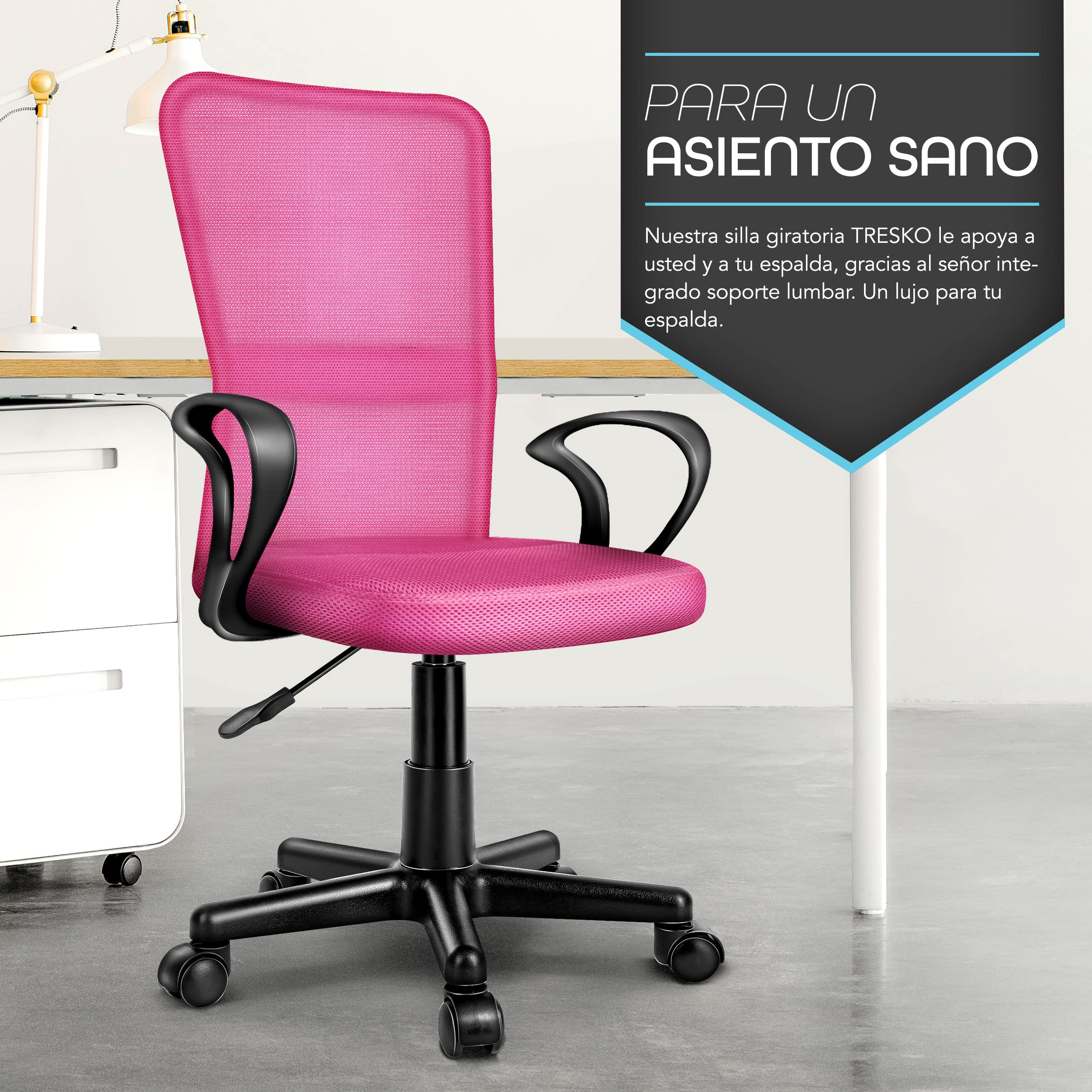 TRESKO Silla de Oficina Escritorio giratoria | Silla Giratoria con reposabrazos | para Estudio de Oficina, Regulable en Altura de Forma Continua, Respaldo ergonómico