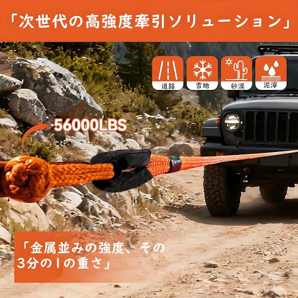 Huang Yem ソフトシャックル 牽引ロープ 車 2点セット 自動車 トラック ボート38000ポンド 耐荷重 軽量高強度 耐摩耗 牽引用 船舶 産業用 建設現場対応 - 3