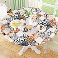 Vista 29 de Misaya - Mantel redondo ajustable con borde elástico, 100% impermeable y resistente al aceite, mantel de plástico con respaldo de franela de vinilo