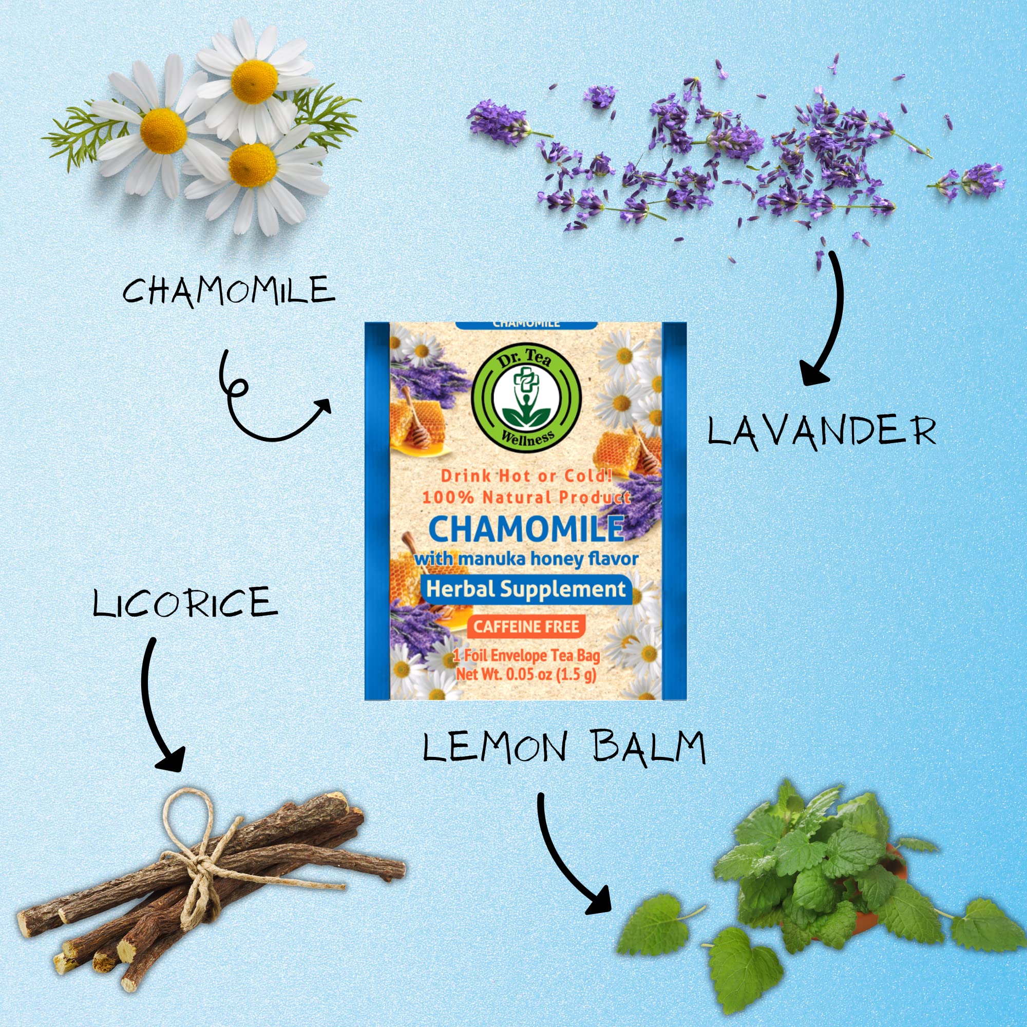 Dr. Tea Wellness - Té de hierbas de manzanilla con sabor a miel, 20 bolsas de té