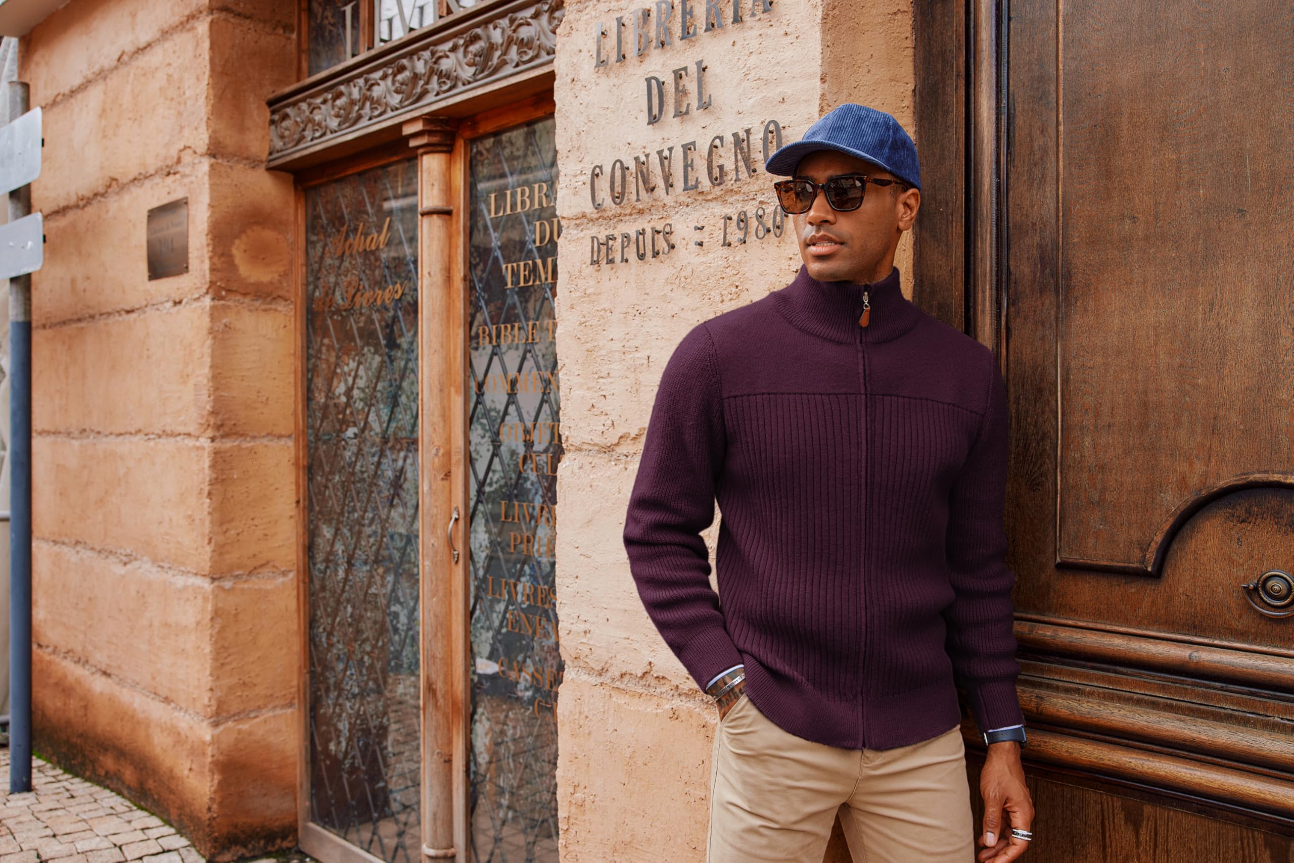 PJ PAUL JONES Cardigan da uomo con cerniera completa, colletto alla coreana, vestibilità regolare, maglioni lavorati a maglia