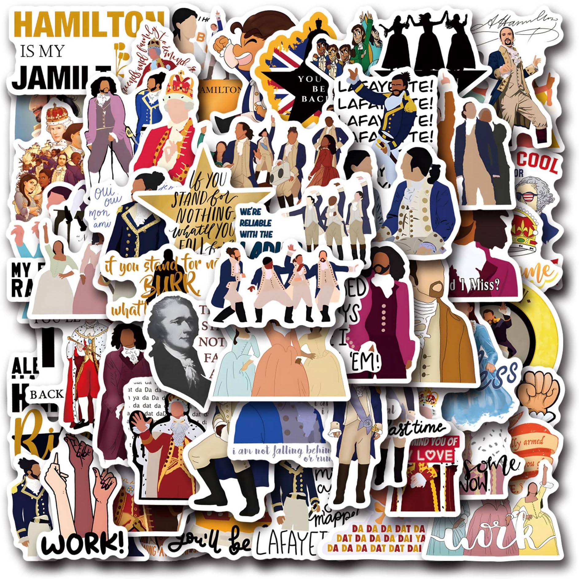 110 Pcs Hamilton Musical Stickers, Waterproof Music Stickers, PVC Hamilton Merch Gifts, for Laptop Decal, Laptop Hydro Water Bottle Car Cup Computer Guitar Skateboard Luggage Bike Bumper