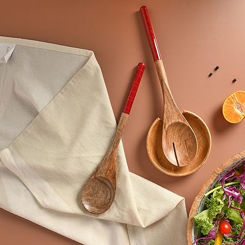 Miniatura 3 de Folkulture Juego de cucharas de madera para cocina y soporte para cucharas, utensilios de cocina antiadherentes, incluye cuchara de madera,