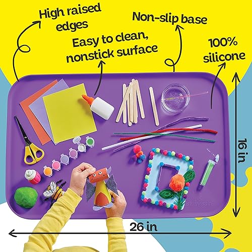 Miniatura 4 de Just Messin' Tapete de silicona para manualidades, legos, slime, resina, pintura y joyería, protección de mesa con lados elevados para contener el