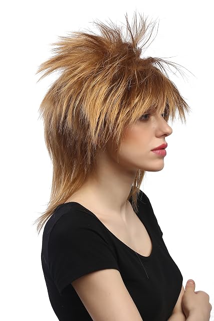 WIG ME UP- DH1190-K27 Peluca Mujer Carnaval Halloween Punk Wave punki años 80 Salvaje Rubio