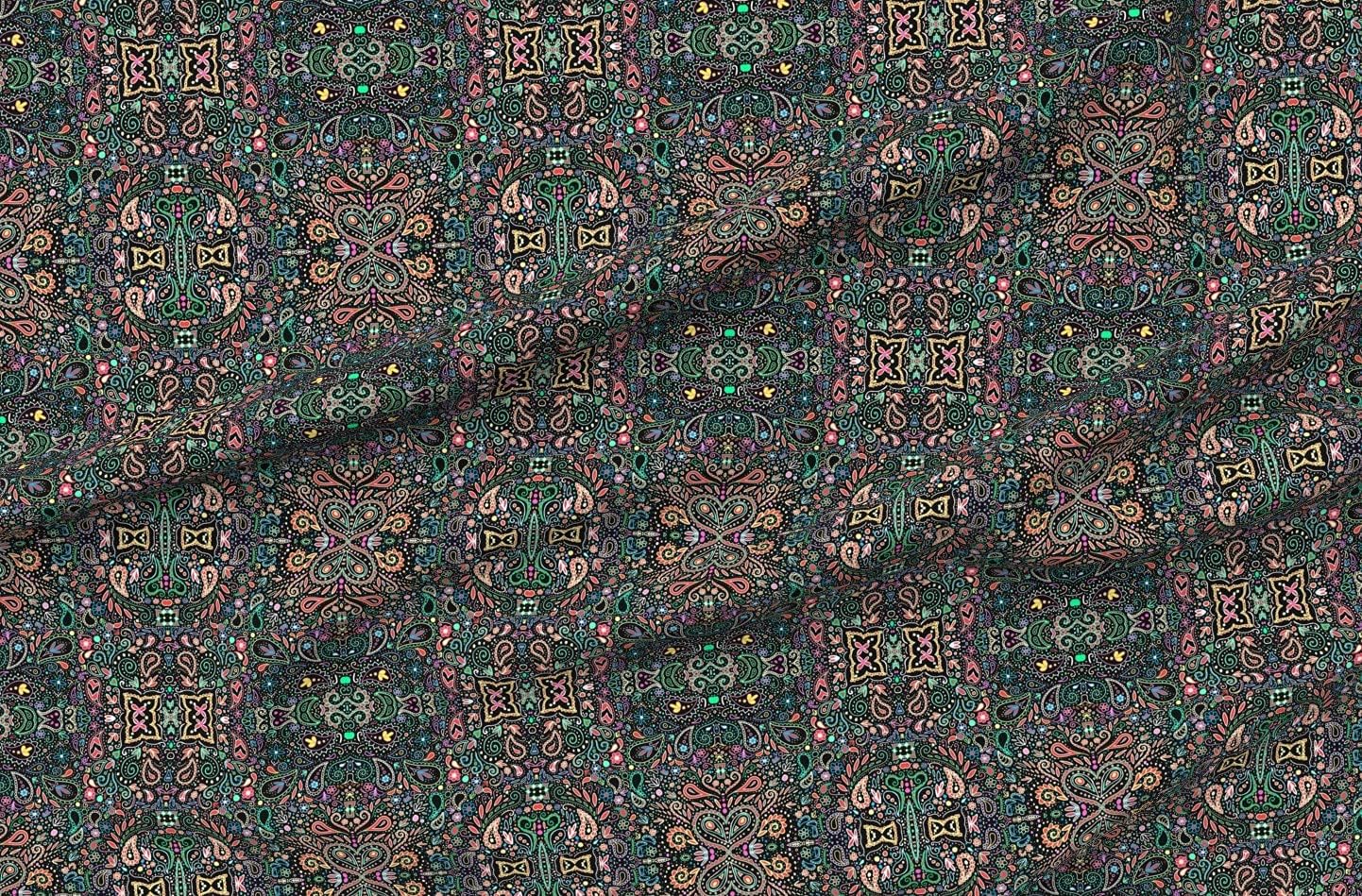 Spoonflower Fabric - Chalkboard Paisley Doodle Neon Abstract Kids Nursery Colorful Spring Printed on Satin Fabric Fat Quarter - Sewing Lining Apparel Fashion Blankets Decor