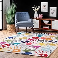 Vista 1 de nuLOOM Pinkie Handprint - Alfombra infantil de 4 x 6 pulgadas, multicolor