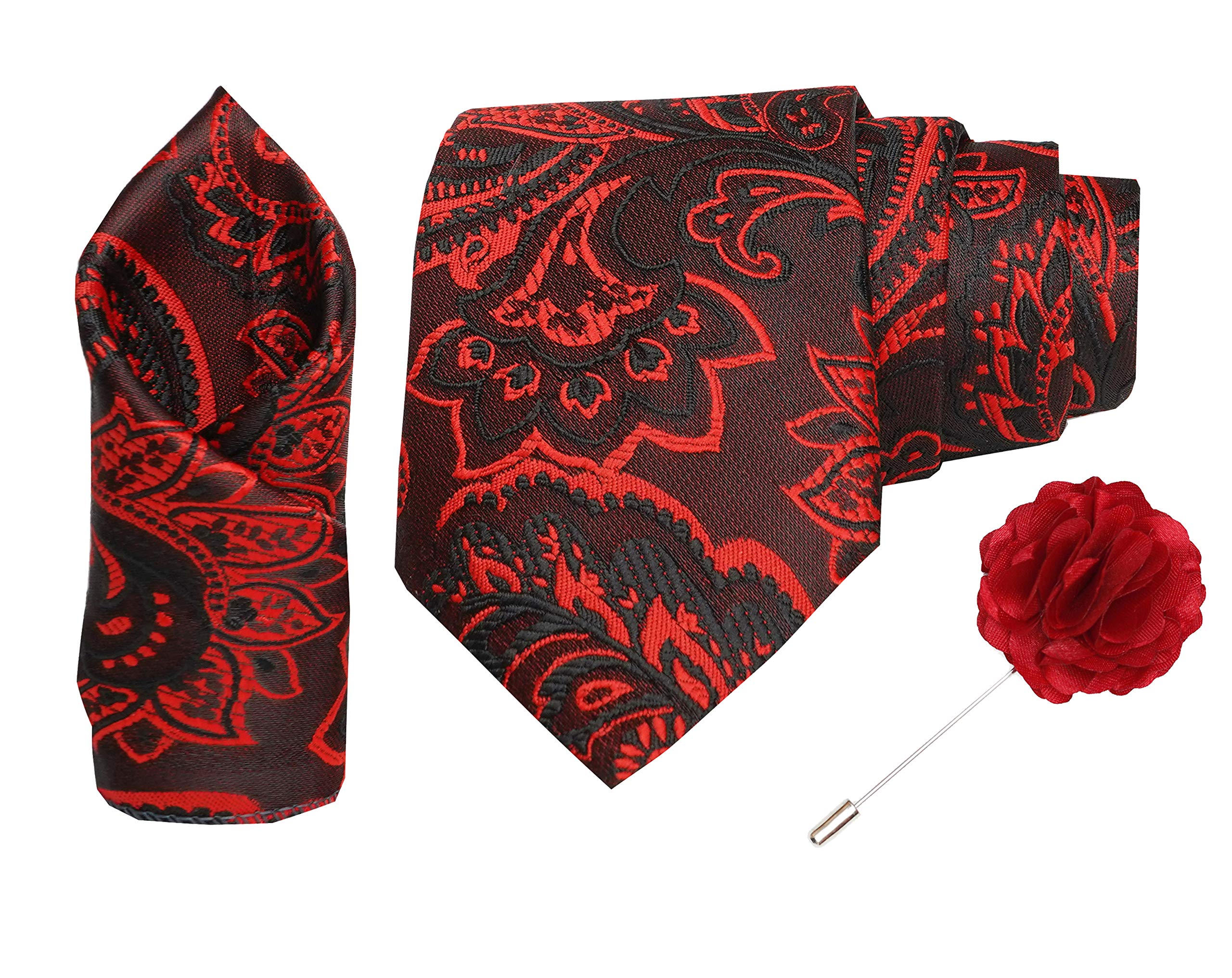Tie for Men – Paisley Silk Neck Ties Set with Cufflinks Flower Pin, Pocket Square & Black Gift Box, Combo Necktie Sets for Office Wear, Formal Suits & Weddings (0, AMBI5RS)-image-47
