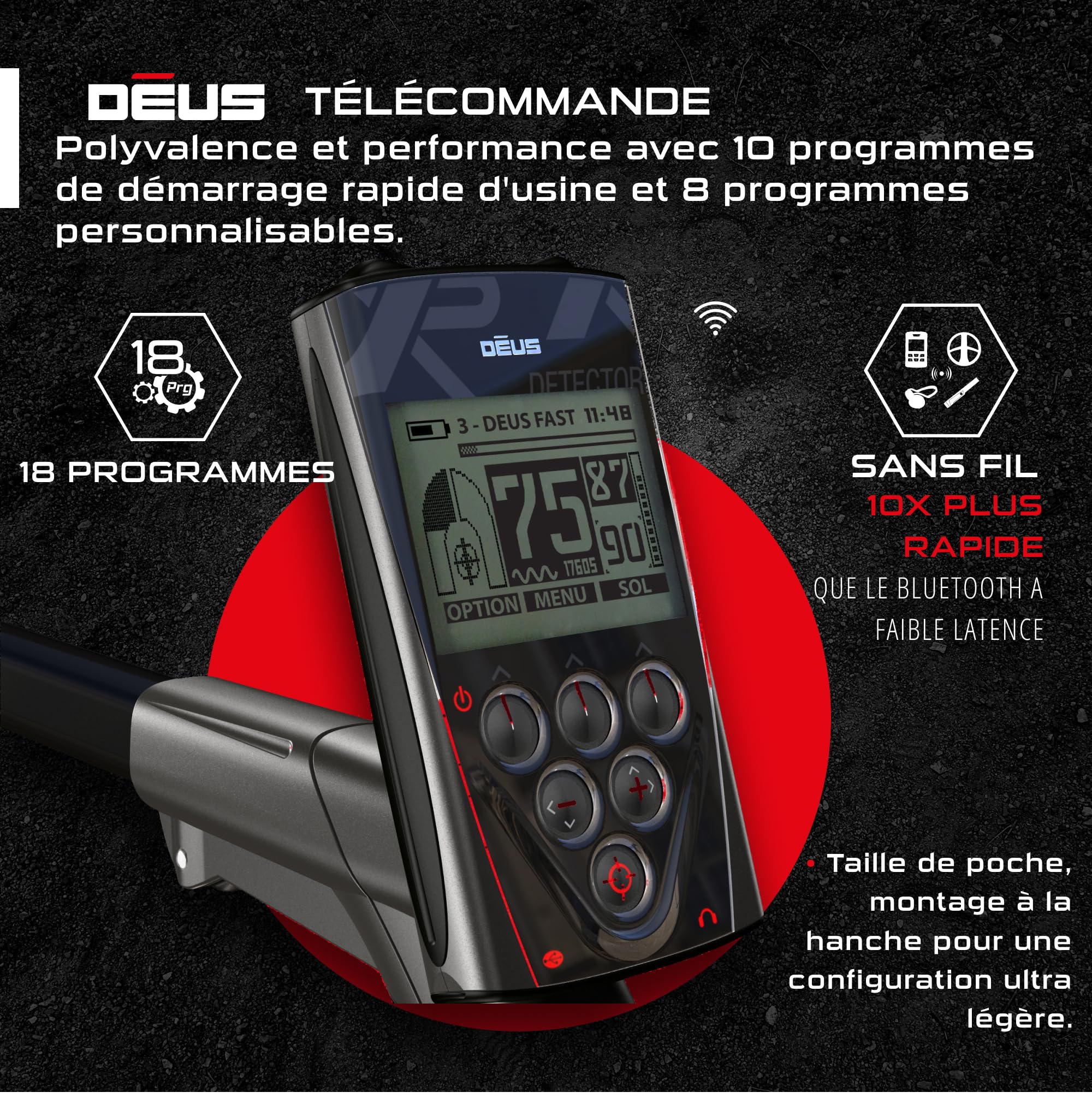 XP Metal Detectors Deus - avec Casque WSAUDIO - Étanche et entièrement sans Fil, idéal pour la Recherche de trésors et de reliques - Disque X35 de 28cm, télécommande et Canne S-Telescopic