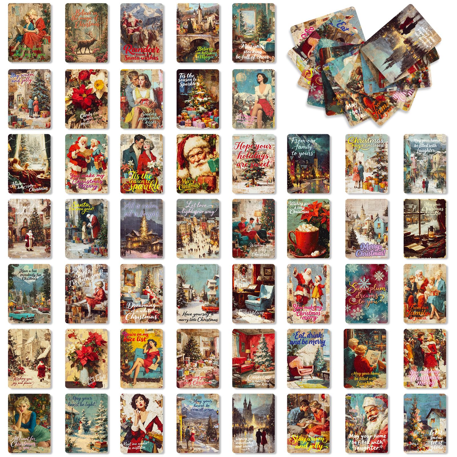 50 Pack Vintage Christmas Cards, Retro Victorian Era Holiday Greeting Card Set for Family Friends, Classic Old-Fashioned Xmas Design for Nostalgic Sentiments (Assorted Designs)