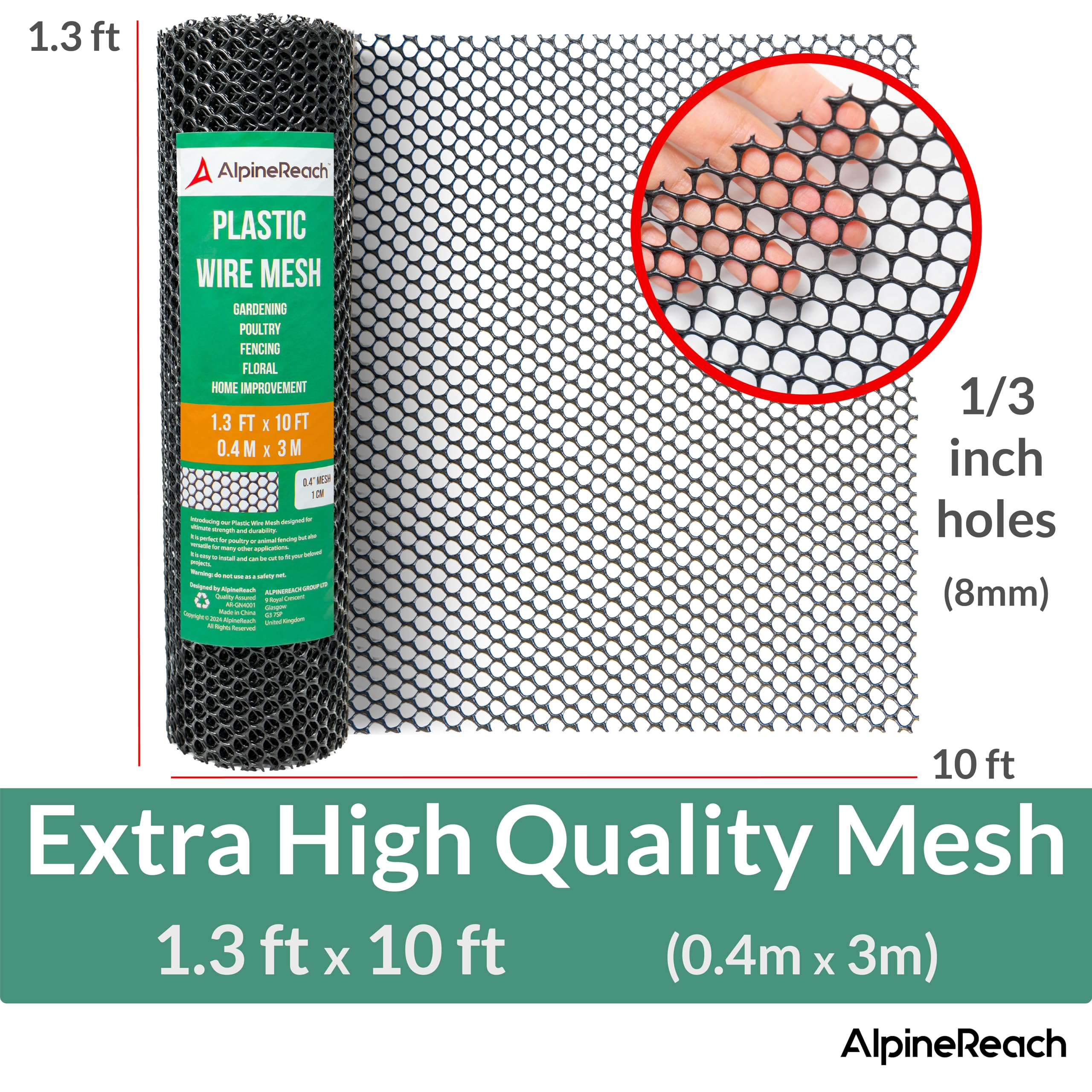 AlpineReach Rollo de Malla de Alambre de plástico de 1 x 10 pies, Ideal para Aves de Corral, Perros, Barrera de Conejos y jardinería, Malla de Pollo Duradera, solución versátil de Valla y Red, Color — view 7