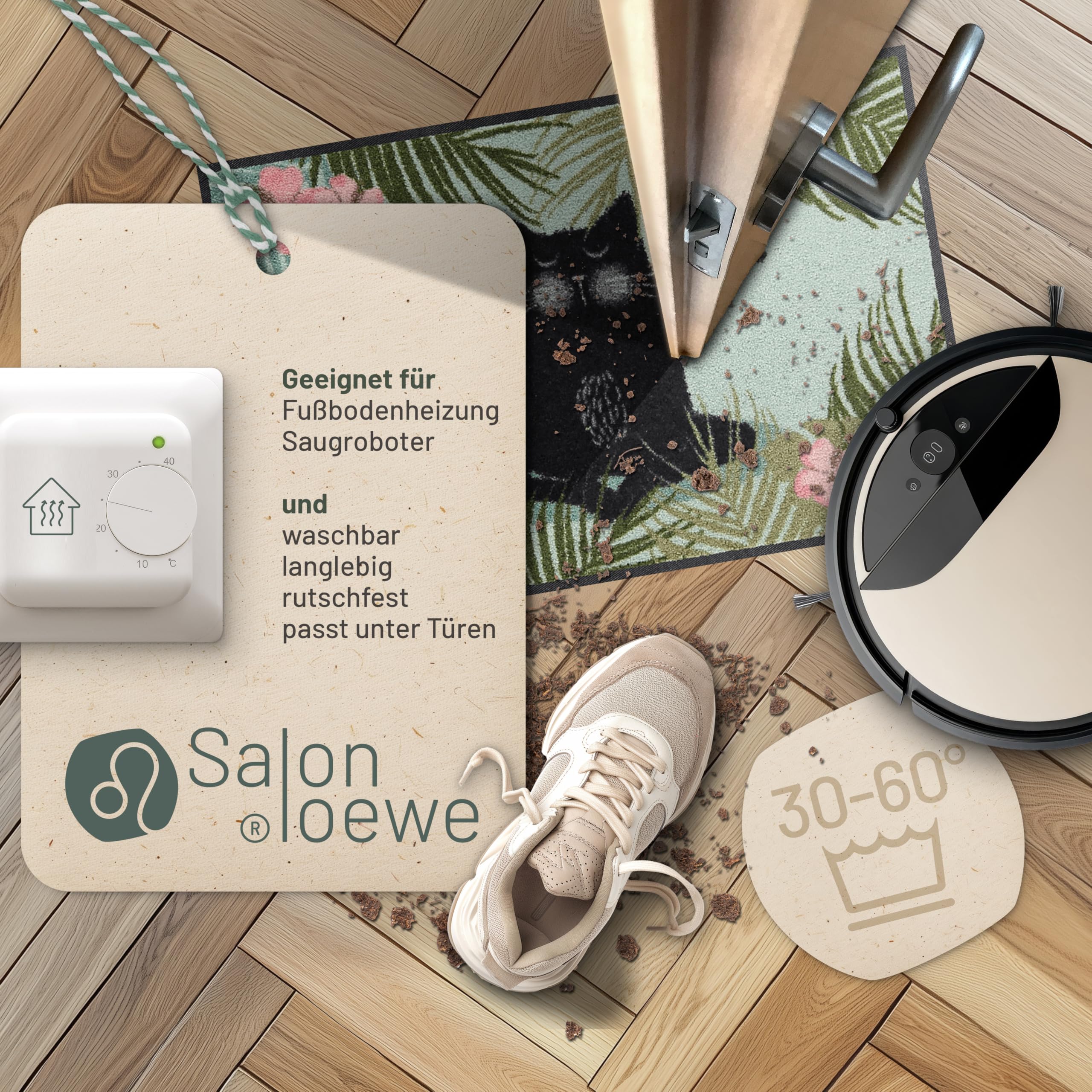 Salonloewe Fussmatte Yoga Katze I Schmutzfangmatte & Fußabtreter für Innen 50 x 75 cm