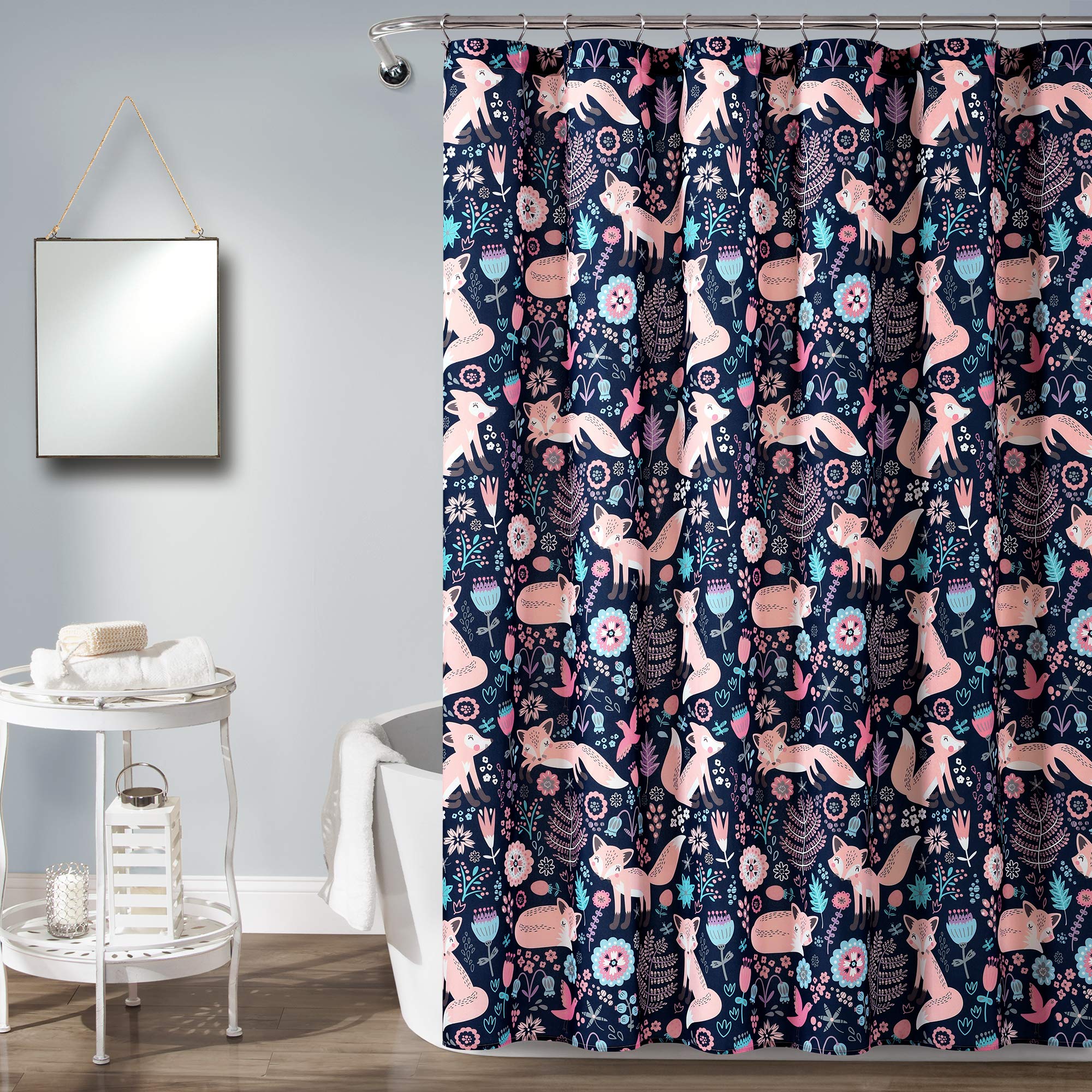 Rideau de douche anti-éclaboussures Pixie Fox bleu marine et rose