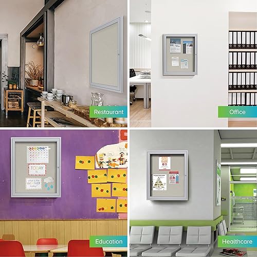 Vista 101 de Ghent Tablón de anuncios de vinilo cerrado de 2 puertas para exteriores, resistente a los golpes, con cerradura, marco de aluminio satinado