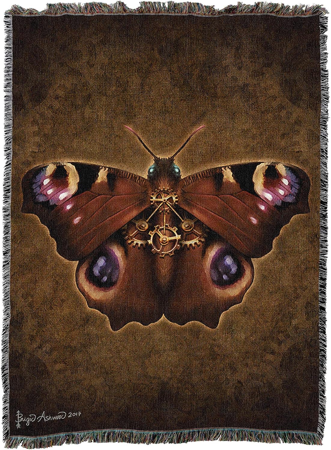 Pure Country Weavers Steampunk Peacock Butterfly Blanket by Brigid Ashwood - Gift Fantasy Tapestry Throw Woven from Cotton - Made in the USA (72x54)